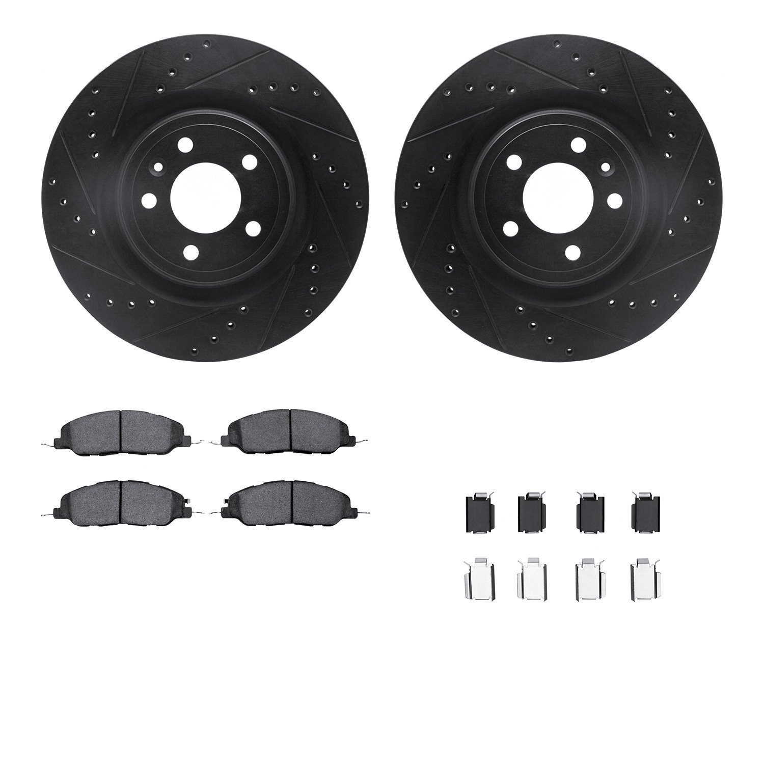 8512-54069 Drilled/Slotted Brake Rotors w/5000 Advanced Brake Pads Kit & Hardware [Black], 2011-2014 Ford/Lincoln/Mercury/Mazda,