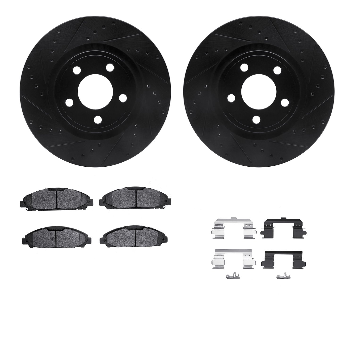 8512-54084 Drilled/Slotted Brake Rotors w/5000 Advanced Brake Pads Kit & Hardware [Black], 2015-2020 Ford/Lincoln/Mercury/Mazda,
