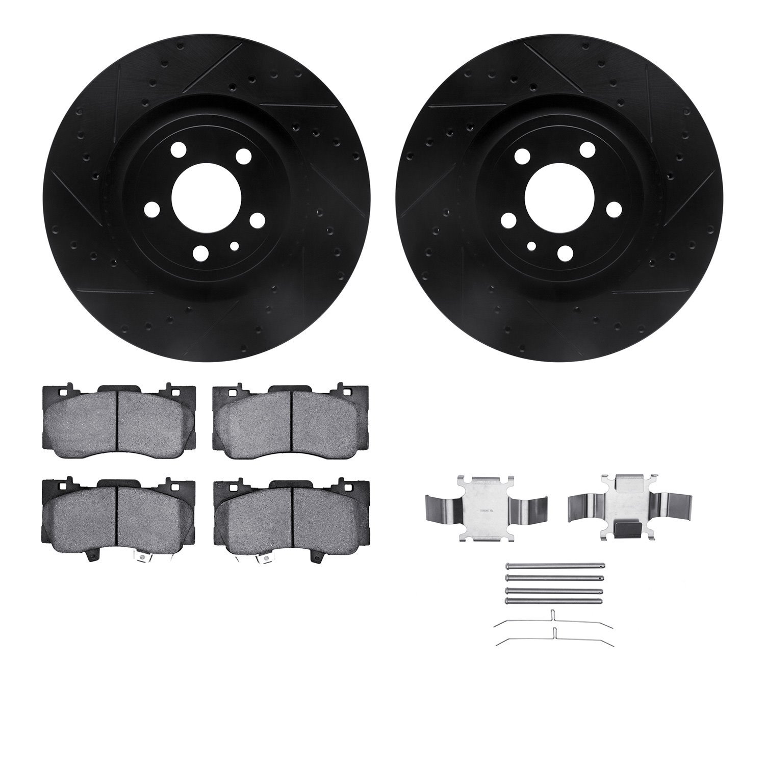 8512-54085 Drilled/Slotted Brake Rotors w/5000 Advanced Brake Pads Kit & Hardware [Black], 2015-2020 Ford/Lincoln/Mercury/Mazda,