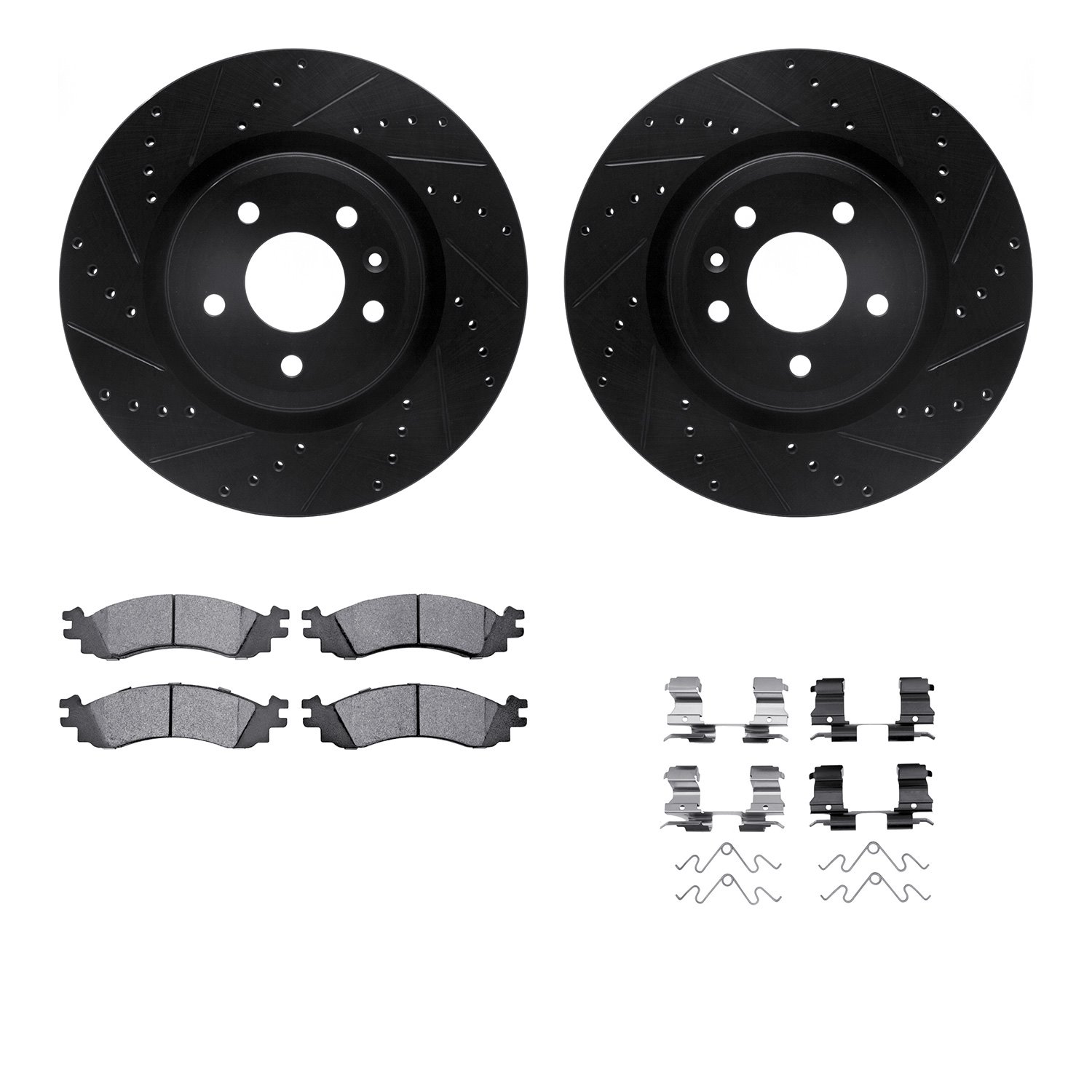 8512-54099 Drilled/Slotted Brake Rotors w/5000 Advanced Brake Pads Kit & Hardware [Black], 2011-2012 Ford/Lincoln/Mercury/Mazda,