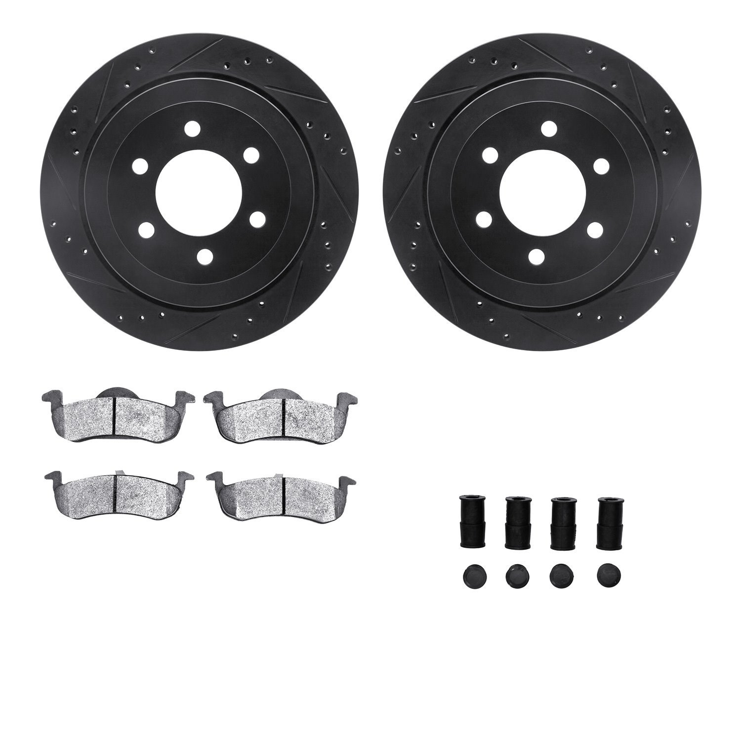 8512-54154 Drilled/Slotted Brake Rotors w/5000 Advanced Brake Pads Kit & Hardware [Black], 2010-2017 Ford/Lincoln/Mercury/Mazda,