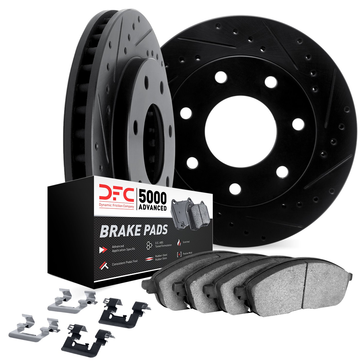 8512-54156 Drilled/Slotted Brake Rotors w/5000 Advanced Brake Pads Kit & Hardware [Black], 2004-2008 Ford/Lincoln/Mercury/Mazda,