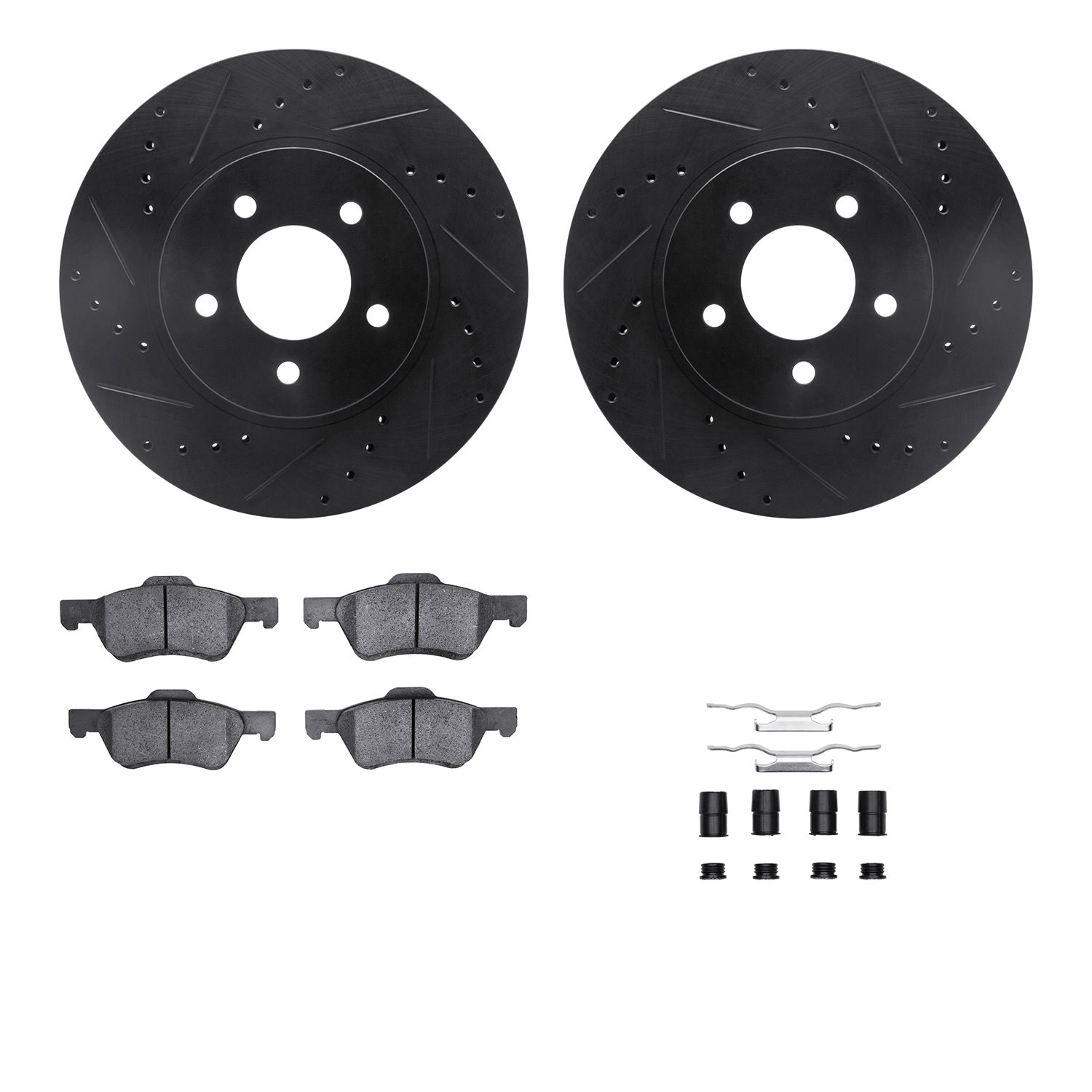 8512-54170 Drilled/Slotted Brake Rotors w/5000 Advanced Brake Pads Kit & Hardware [Black], 2008-2012 Ford/Lincoln/Mercury/Mazda,