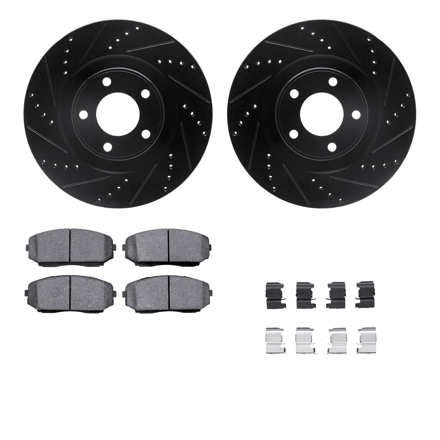 8512-54188 Drilled/Slotted Brake Rotors w/5000 Advanced Brake Pads Kit & Hardware [Black], 2007-2015 Ford/Lincoln/Mercury/Mazda,