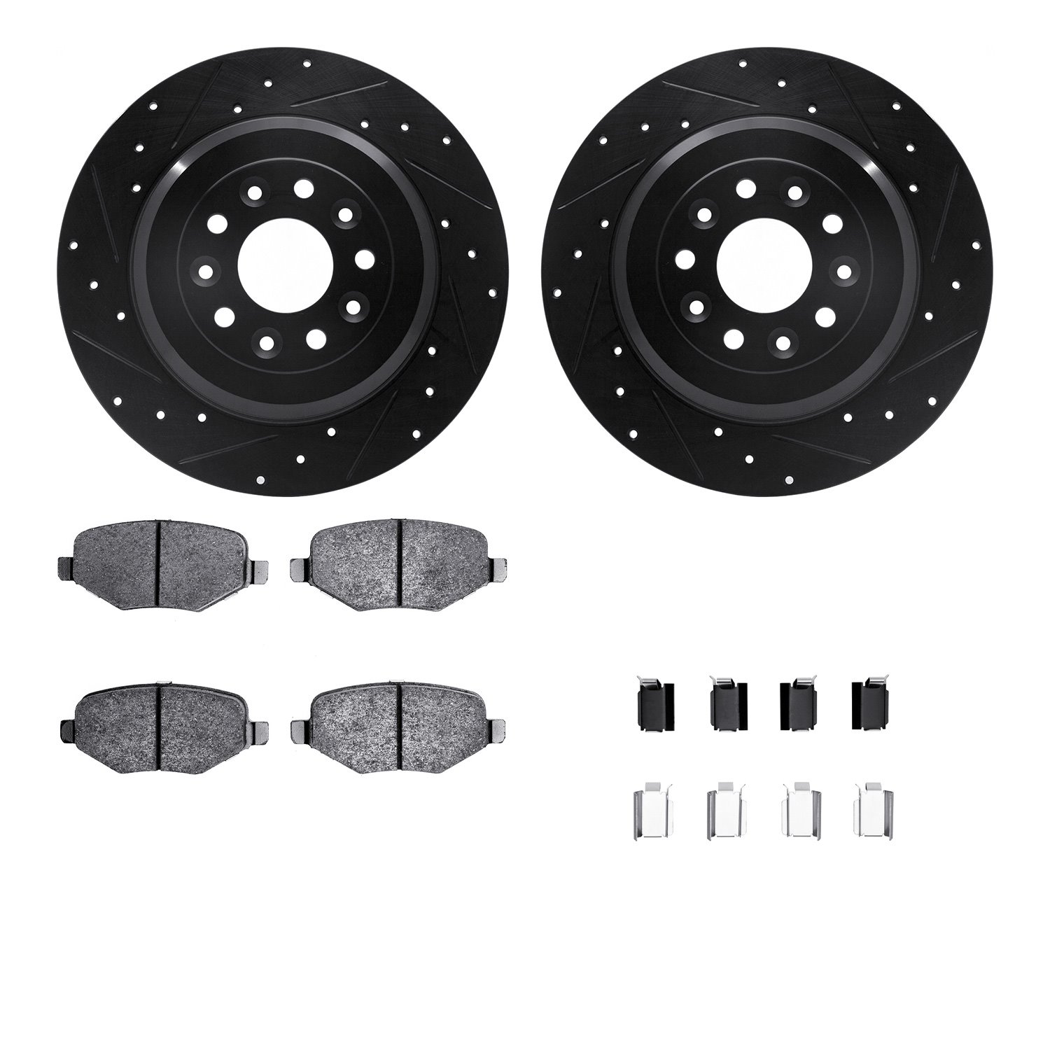 8512-54195 Drilled/Slotted Brake Rotors w/5000 Advanced Brake Pads Kit & Hardware [Black], 2011-2015 Ford/Lincoln/Mercury/Mazda,
