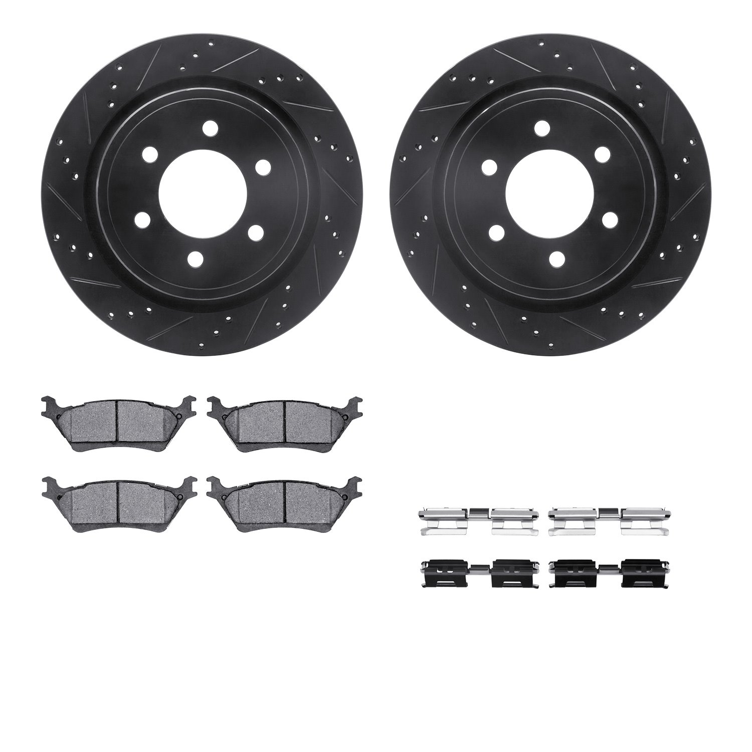 8512-54208 Drilled/Slotted Brake Rotors w/5000 Advanced Brake Pads Kit & Hardware [Black], 2012-2020 Ford/Lincoln/Mercury/Mazda,