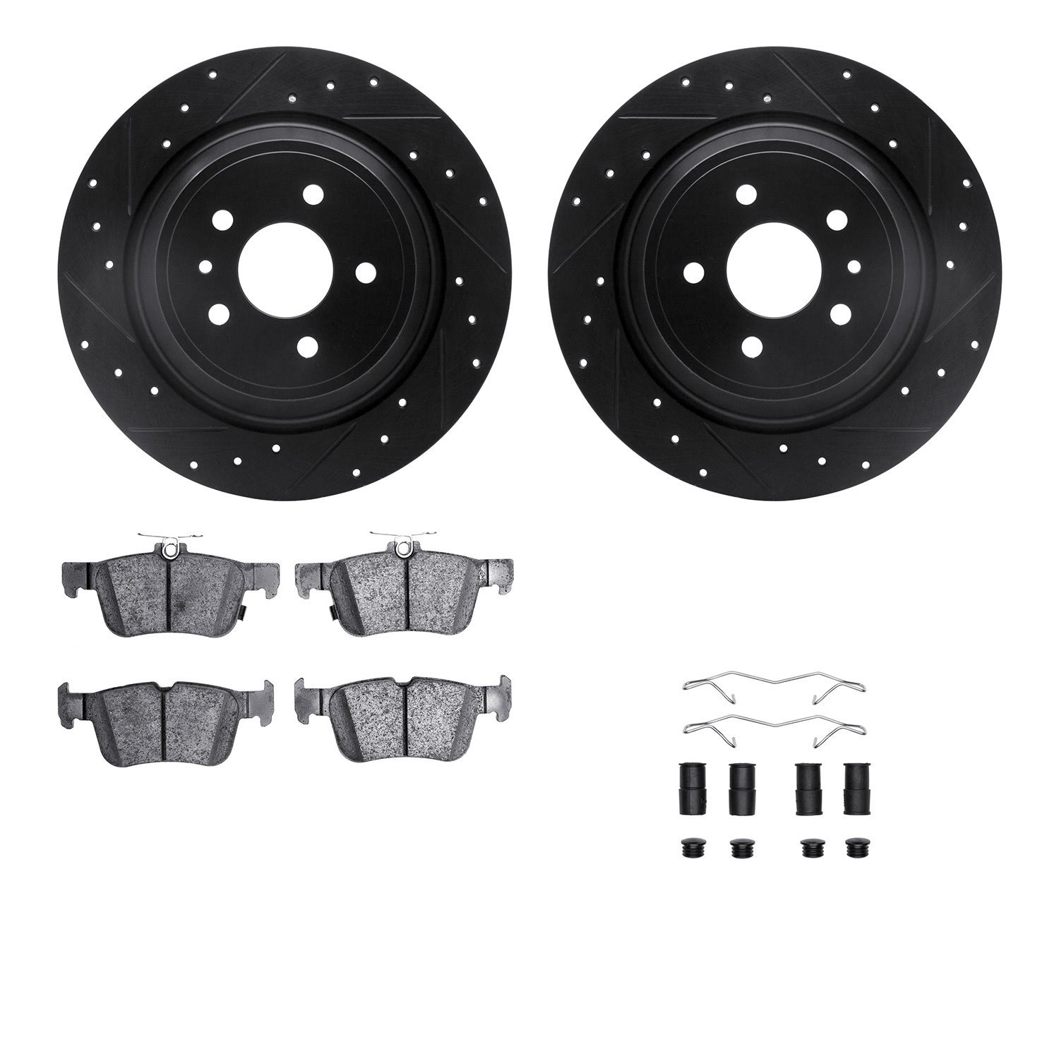 8512-54220 Drilled/Slotted Brake Rotors w/5000 Advanced Brake Pads Kit & Hardware [Black], 2013-2020 Ford/Lincoln/Mercury/Mazda,