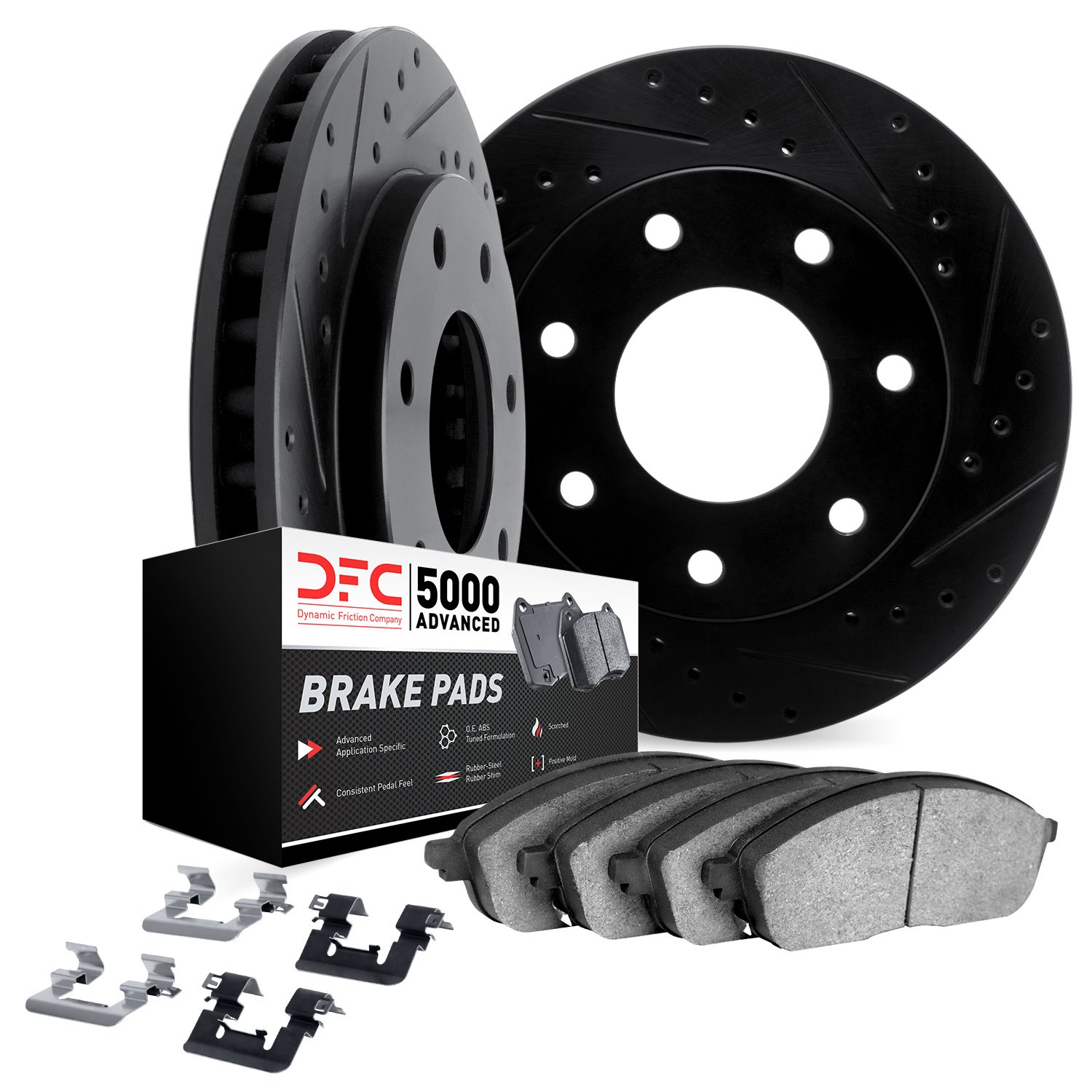 8512-54224 Drilled/Slotted Brake Rotors w/5000 Advanced Brake Pads Kit & Hardware [Black], 2010-2014 Ford/Lincoln/Mercury/Mazda,