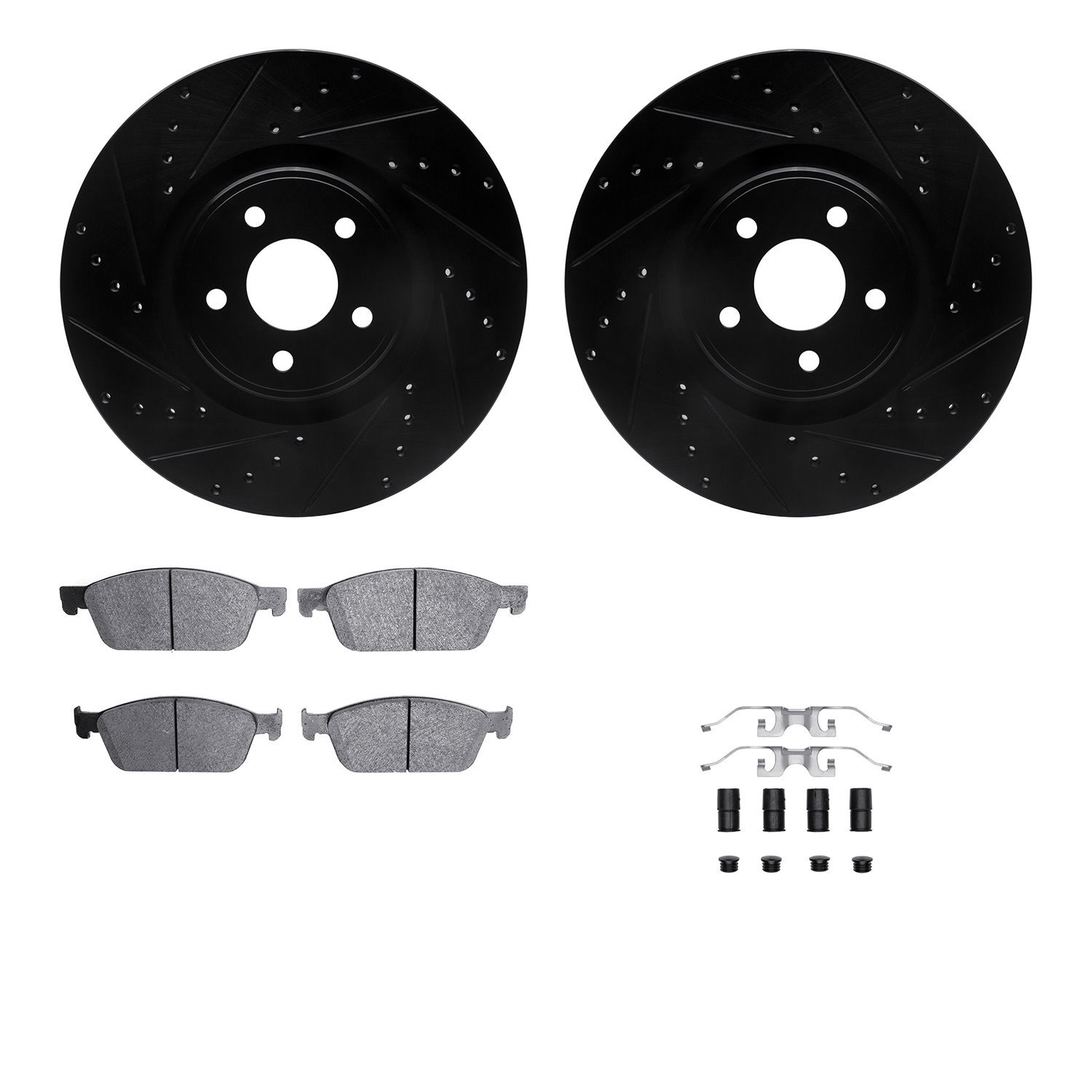 8512-54226 Drilled/Slotted Brake Rotors w/5000 Advanced Brake Pads Kit & Hardware [Black], 2014-2019 Ford/Lincoln/Mercury/Mazda,