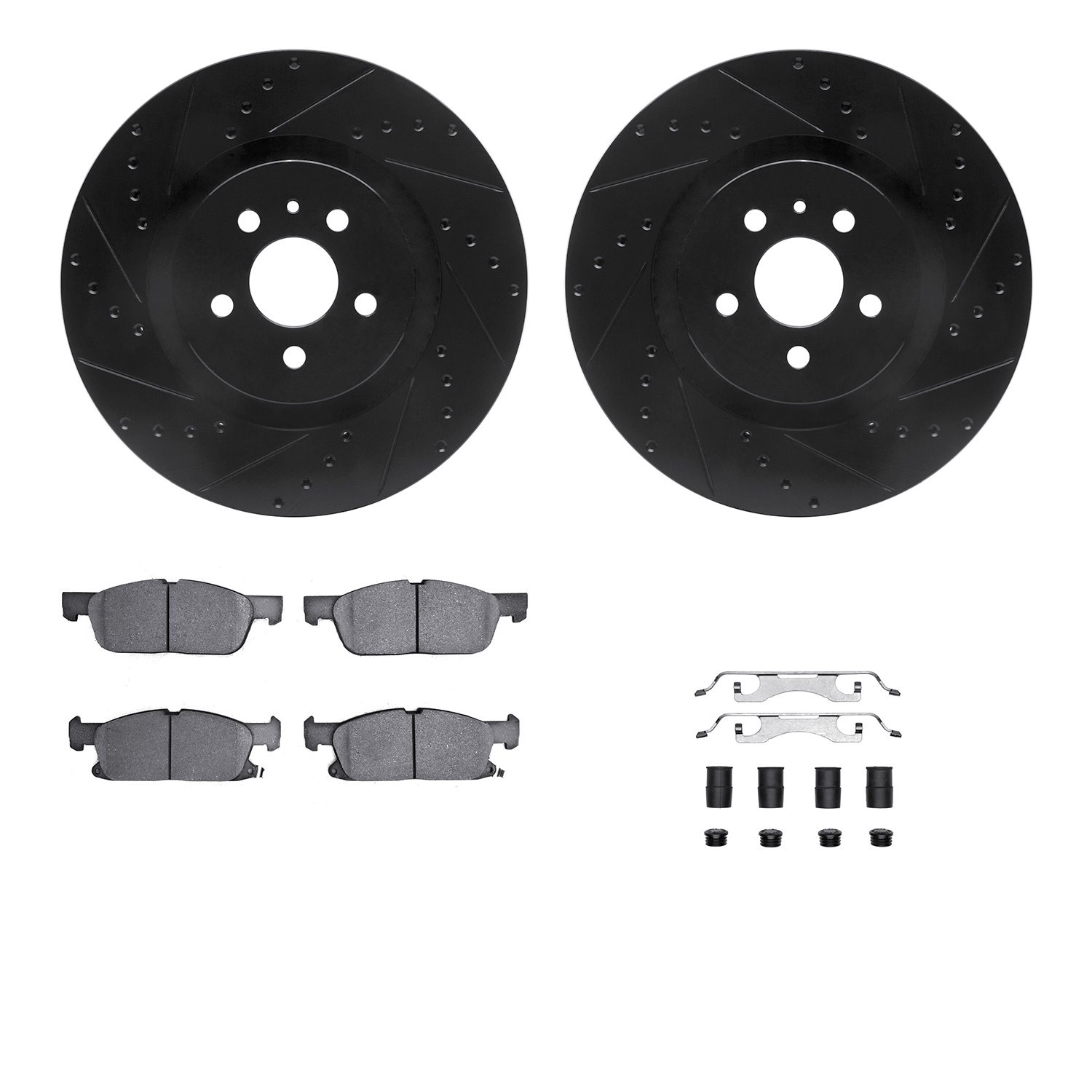 8512-55010 Drilled/Slotted Brake Rotors w/5000 Advanced Brake Pads Kit & Hardware [Black], 2015-2020 Ford/Lincoln/Mercury/Mazda,