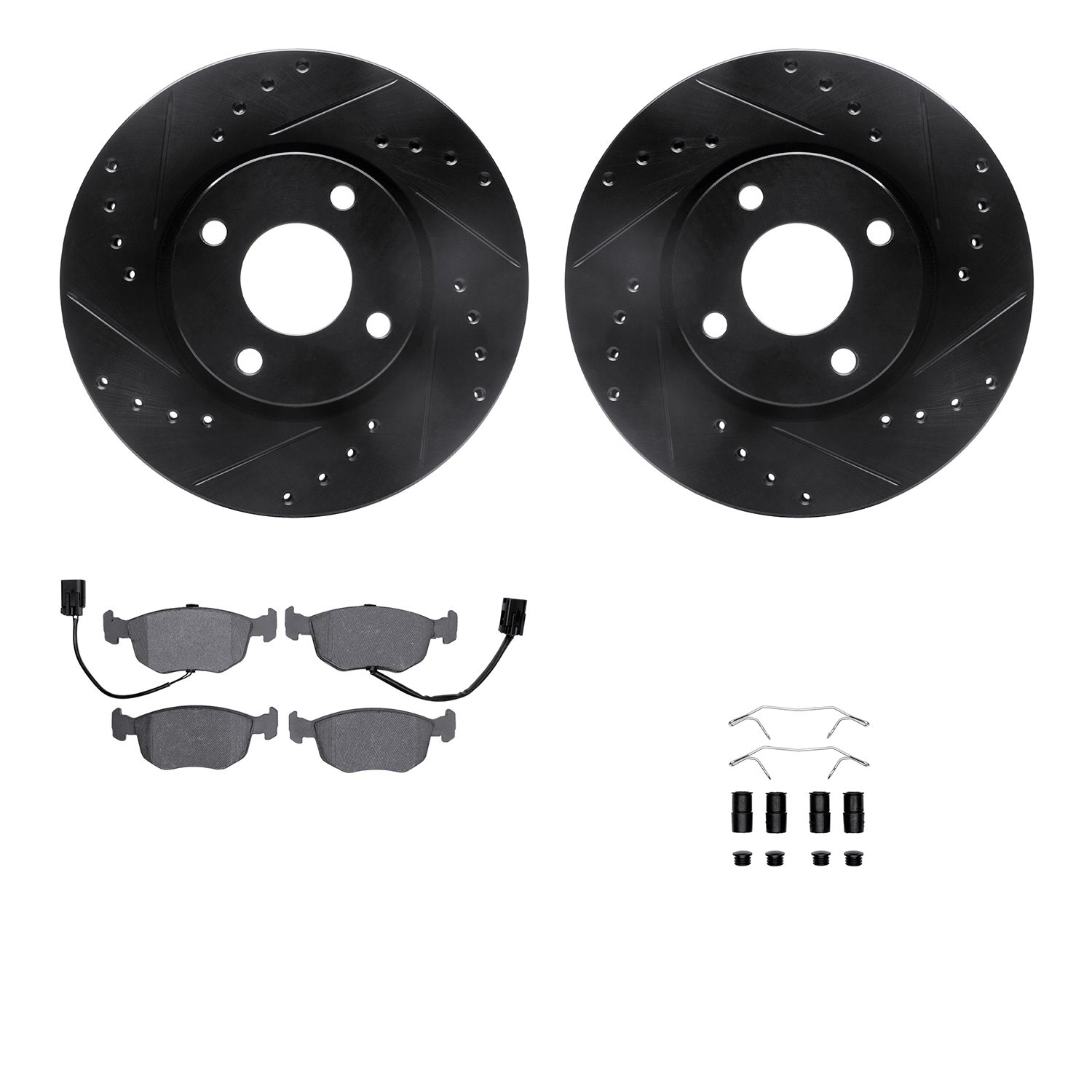 8512-56010 Drilled/Slotted Brake Rotors w/5000 Advanced Brake Pads Kit & Hardware [Black], 1999-2000 Ford/Lincoln/Mercury/Mazda,