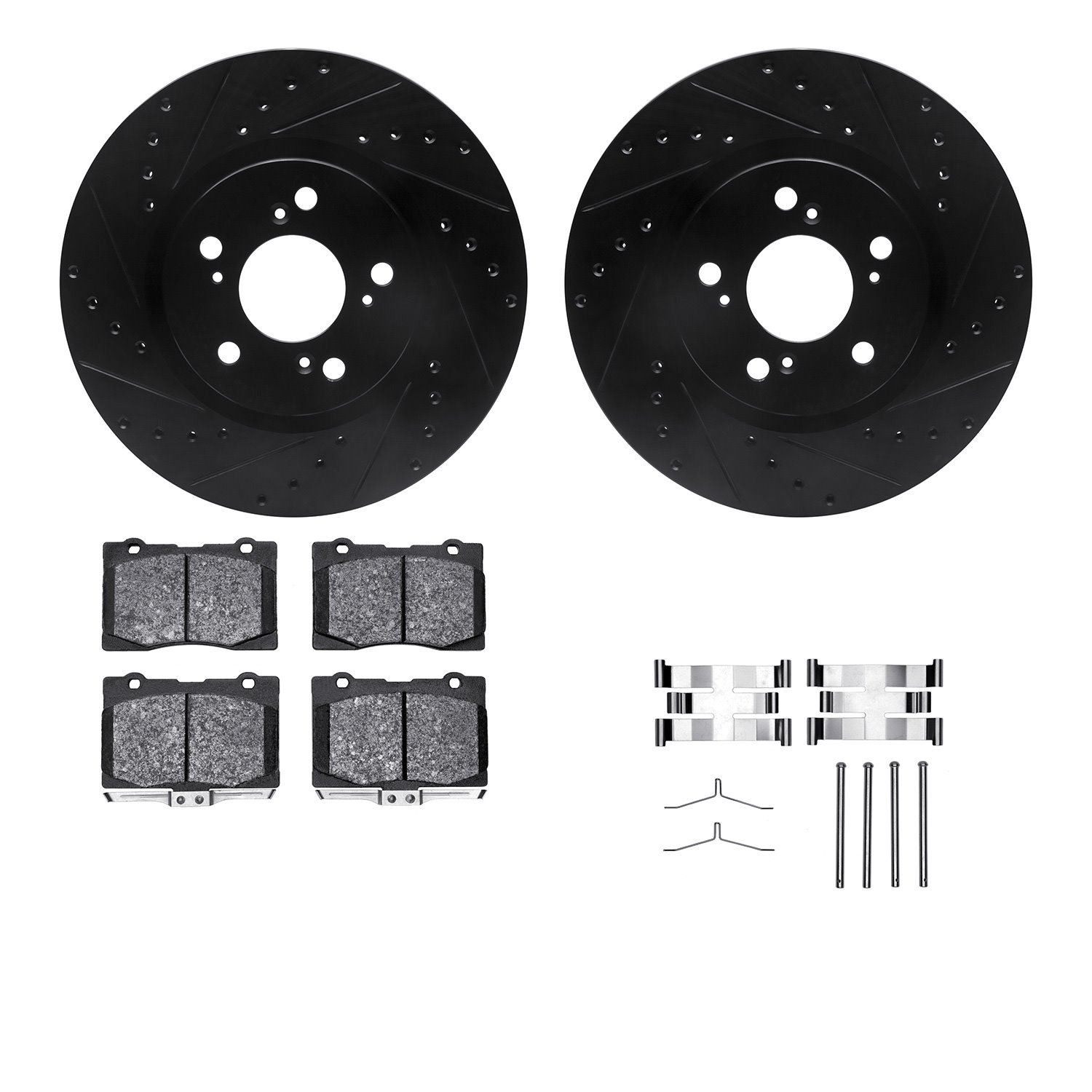 8512-58026 Drilled/Slotted Brake Rotors w/5000 Advanced Brake Pads Kit & Hardware [Black], 2005-2012 Acura/Honda, Position: Fron