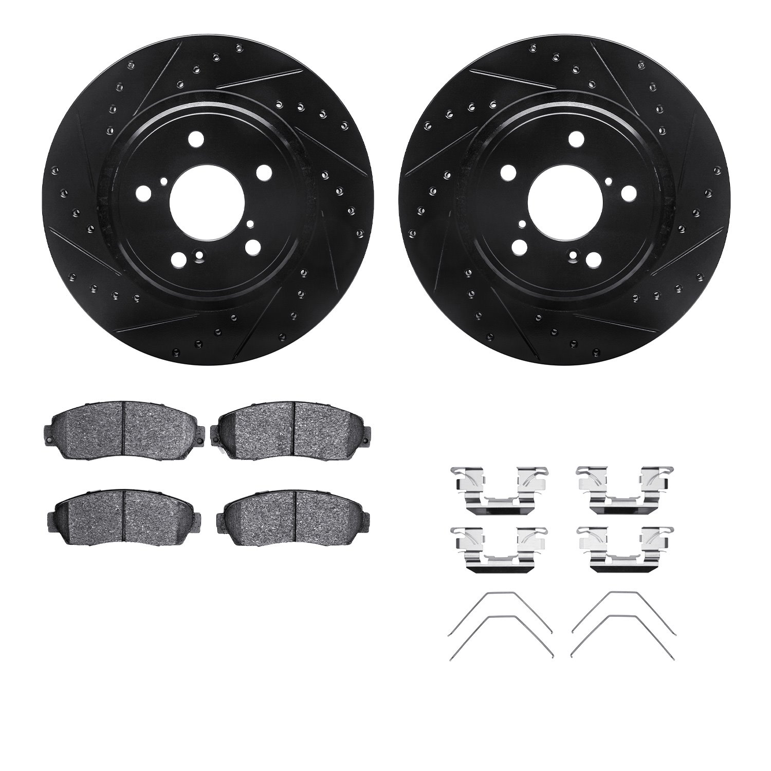 8512-59087 Drilled/Slotted Brake Rotors w/5000 Advanced Brake Pads Kit & Hardware [Black], Fits Select Acura/Honda, Position: Fr