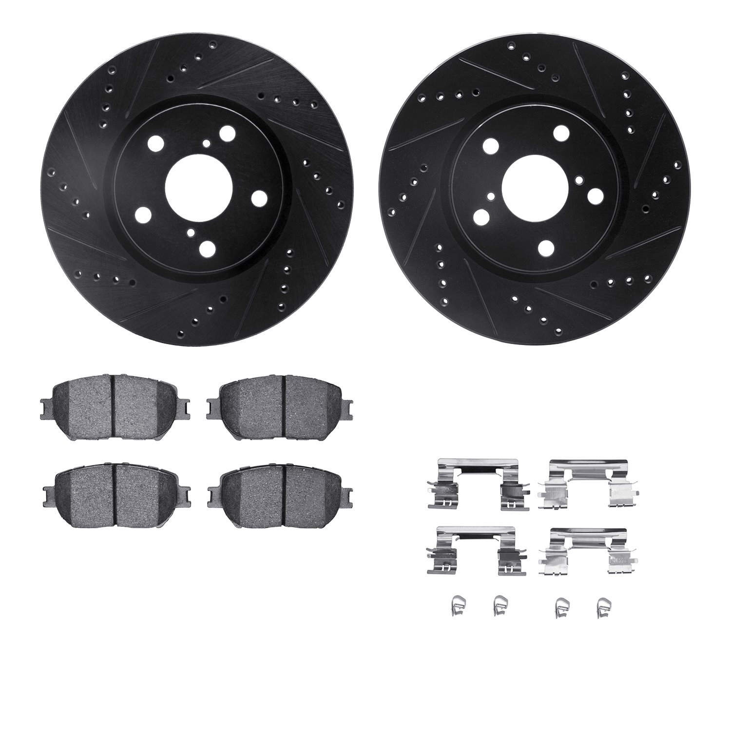 8512-75016 Drilled/Slotted Brake Rotors w/5000 Advanced Brake Pads Kit & Hardware [Black], 2006-2015 Lexus/Toyota/Scion, Positio