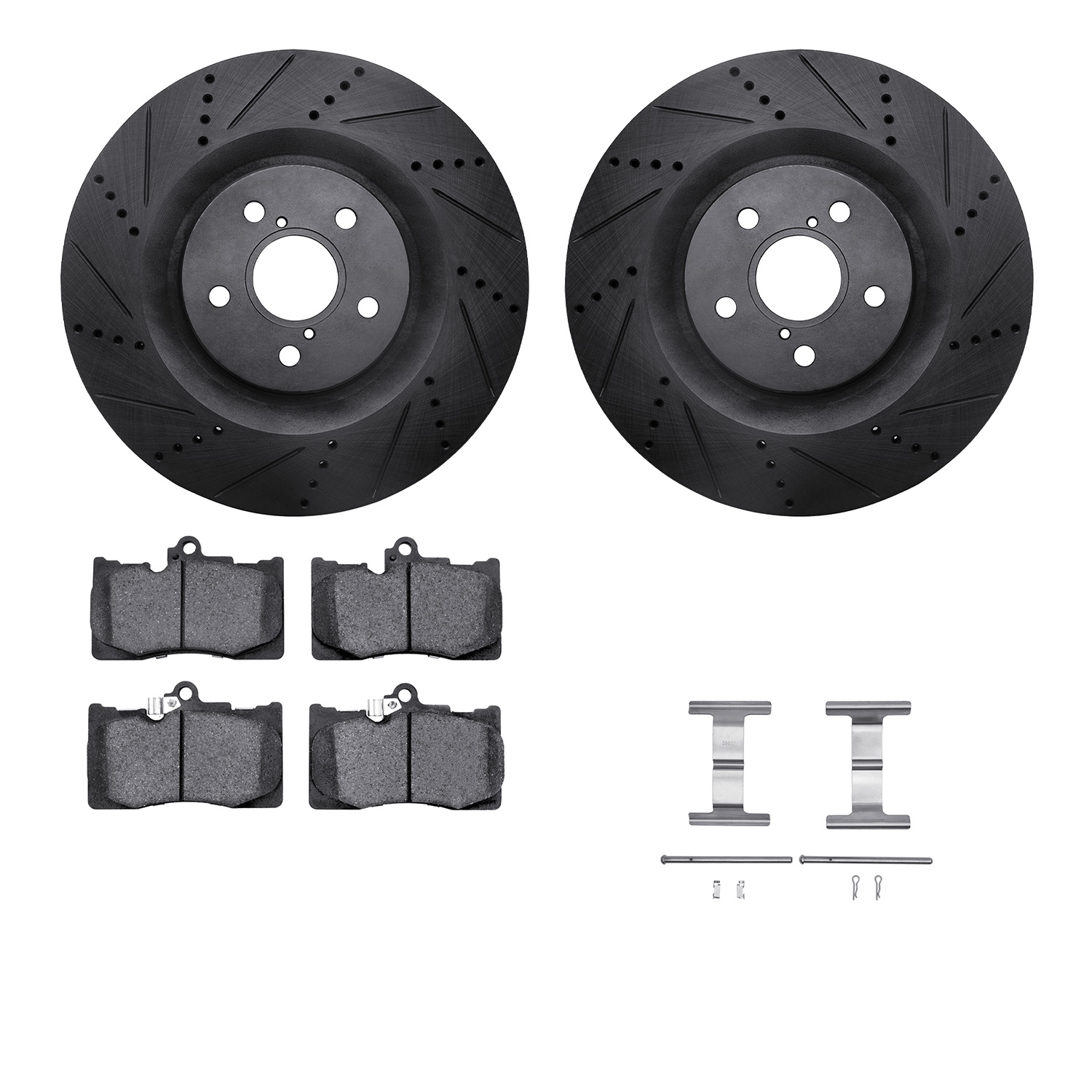 8512-75031 Drilled/Slotted Brake Rotors w/5000 Advanced Brake Pads Kit & Hardware [Black], 2013-2020 Lexus/Toyota/Scion, Positio
