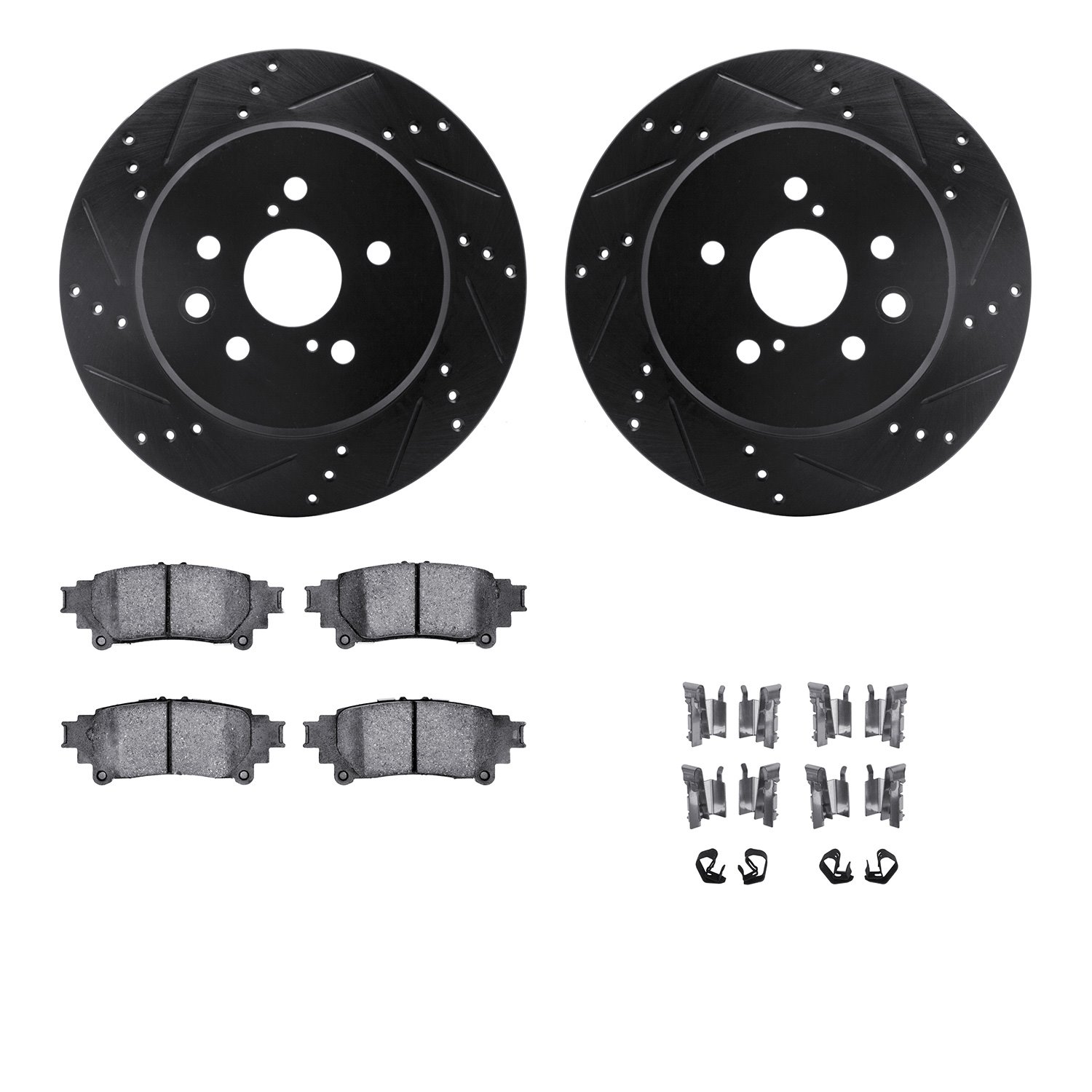 8512-75033 Drilled/Slotted Brake Rotors w/5000 Advanced Brake Pads Kit & Hardware [Black], 2013-2020 Lexus/Toyota/Scion, Positio
