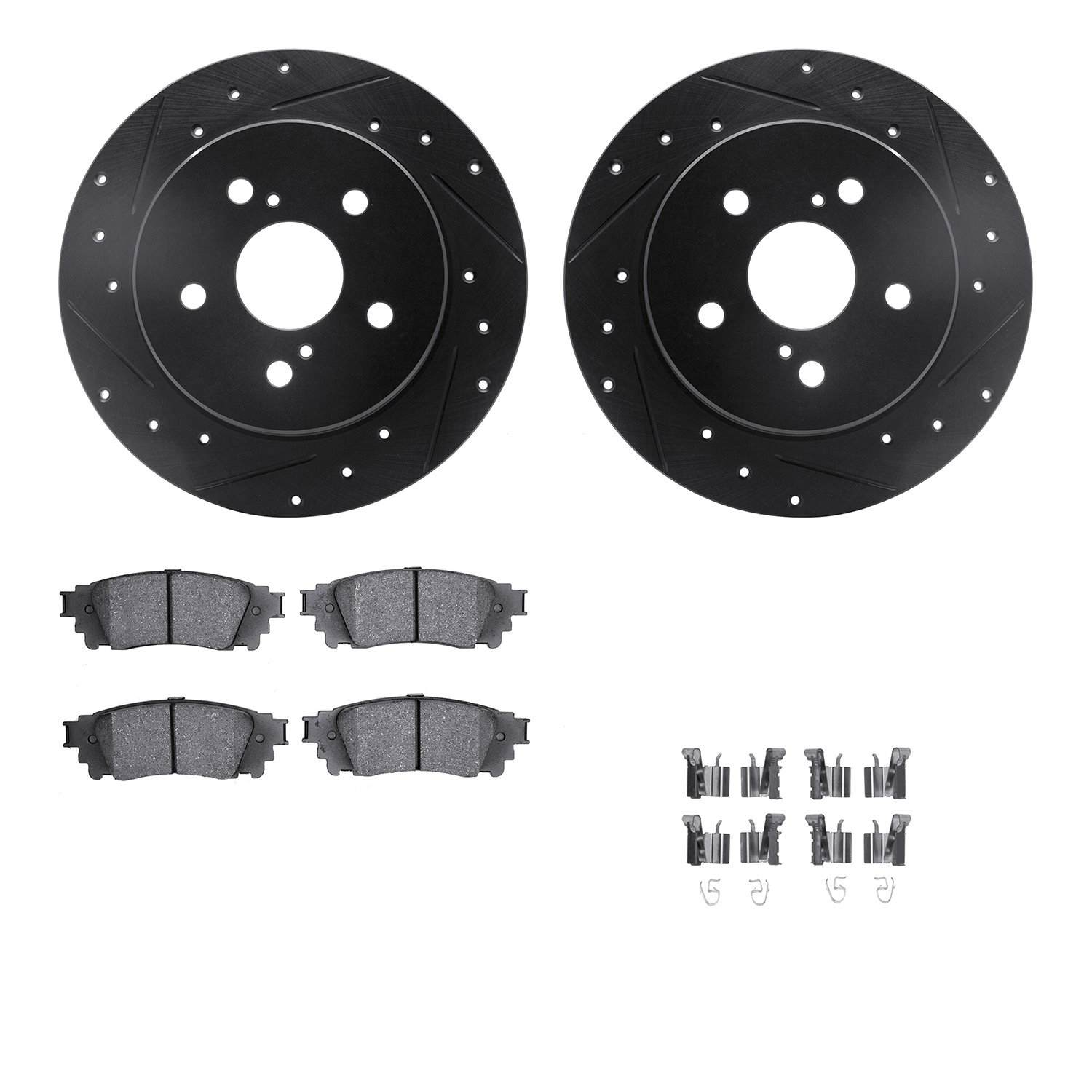 8512-75034 Drilled/Slotted Brake Rotors w/5000 Advanced Brake Pads Kit & Hardware [Black], 2015-2021 Lexus/Toyota/Scion, Positio