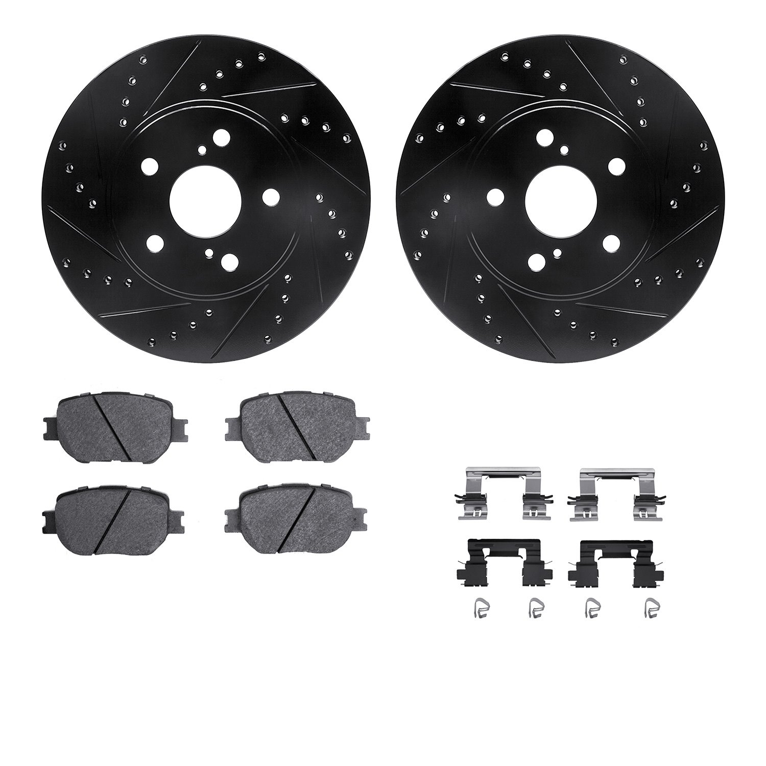 8512-76120 Drilled/Slotted Brake Rotors w/5000 Advanced Brake Pads Kit & Hardware [Black], 2014-2015 Lexus/Toyota/Scion, Positio