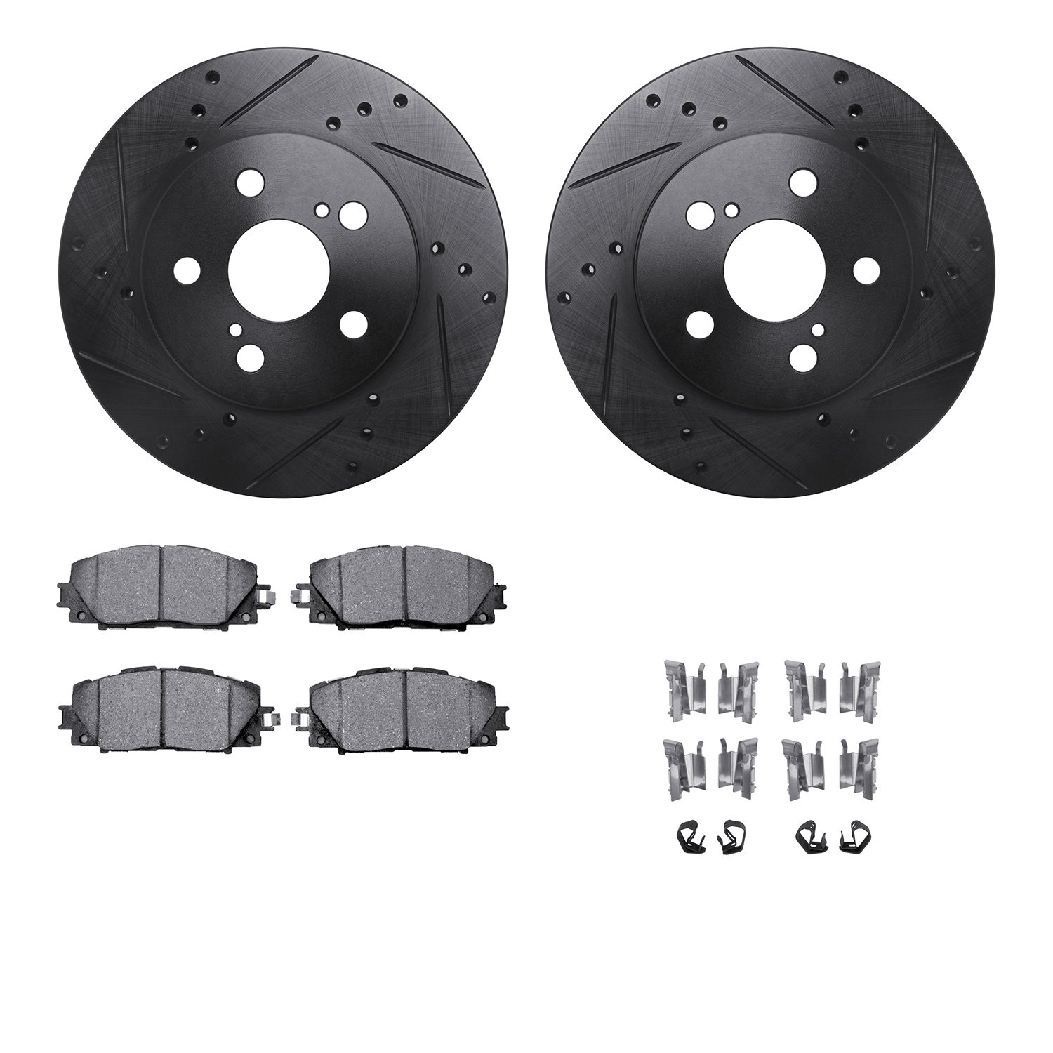 8512-76192 Drilled/Slotted Brake Rotors w/5000 Advanced Brake Pads Kit & Hardware [Black], Fits Select Lexus/Toyota/Scion, Posit