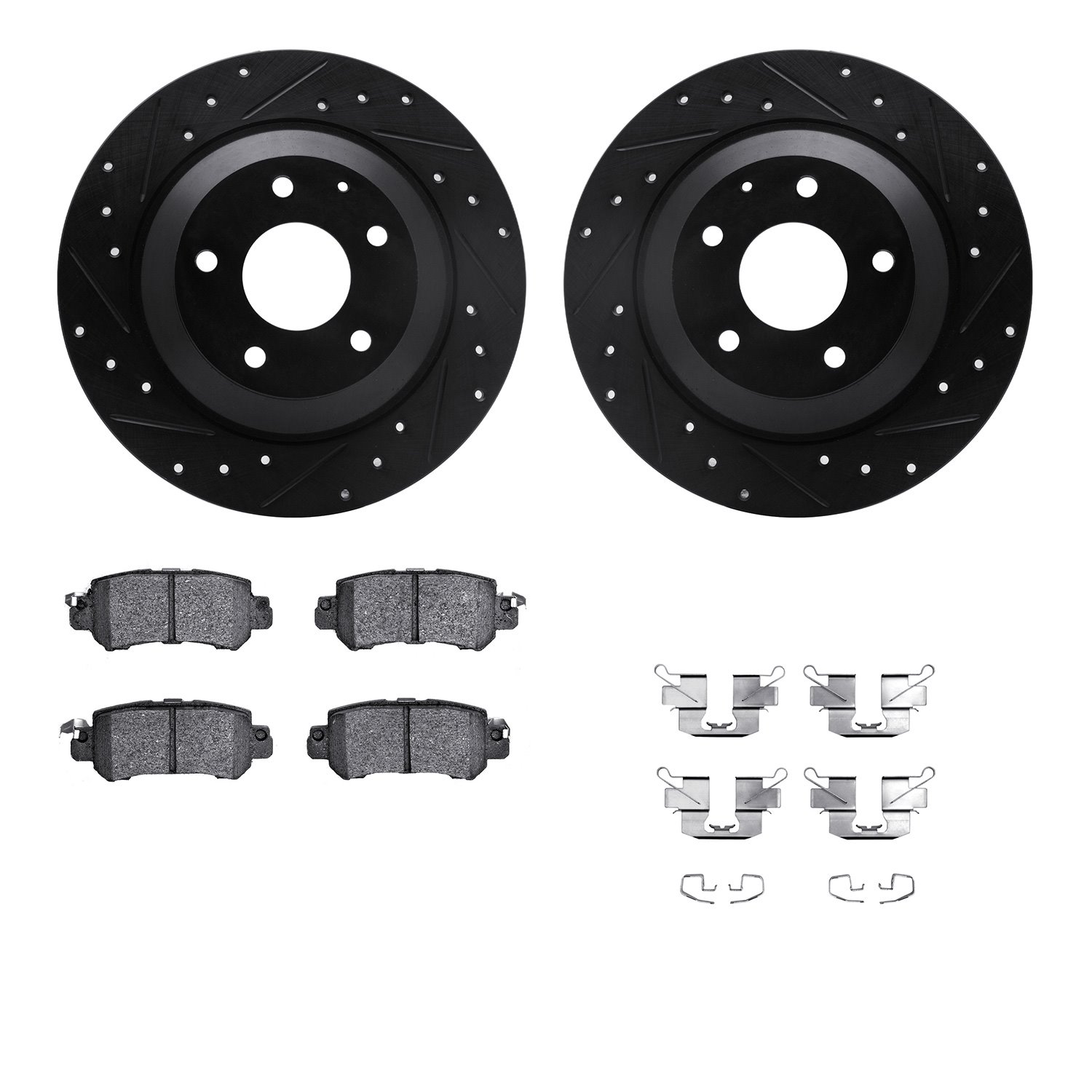 8512-80075 Drilled/Slotted Brake Rotors w/5000 Advanced Brake Pads Kit & Hardware [Black], 2013-2015 Ford/Lincoln/Mercury/Mazda,