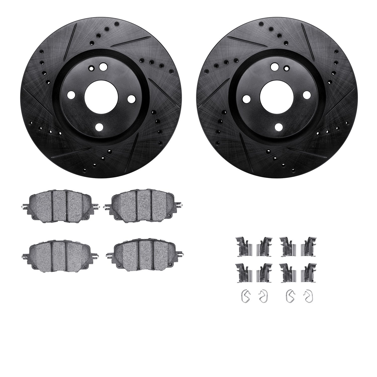 8512-80077 Drilled/Slotted Brake Rotors w/5000 Advanced Brake Pads Kit & Hardware [Black], Fits Select Multiple Makes/Models, Po