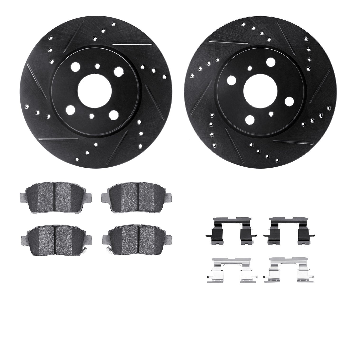 8512-91002 Drilled/Slotted Brake Rotors w/5000 Advanced Brake Pads Kit & Hardware [Black], 2012-2015 Lexus/Toyota/Scion, Positio