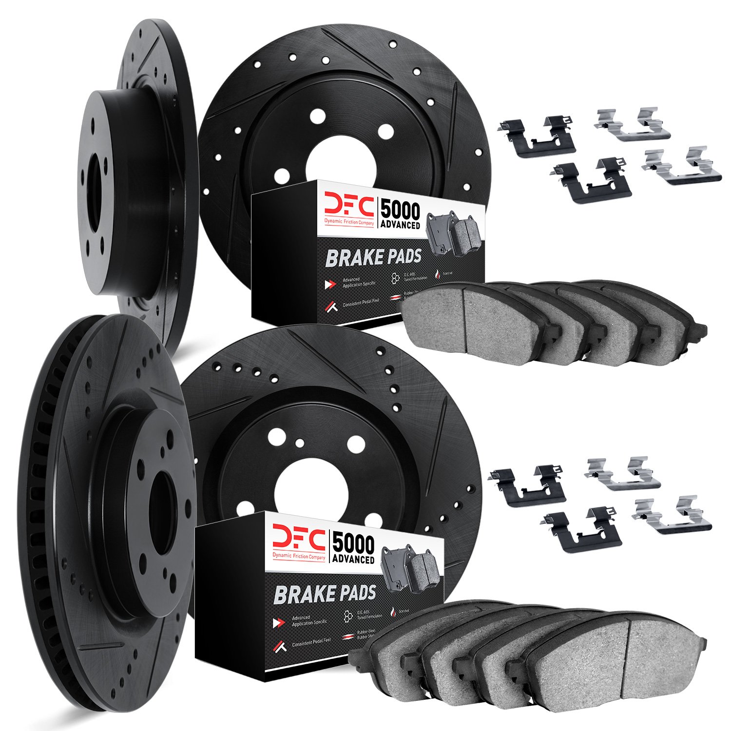 8514-03039 Drilled/Slotted Brake Rotors w/5000 Advanced Brake Pads Kit & Hardware [Black], 2015-2015 Kia/Hyundai/Genesis, Positi