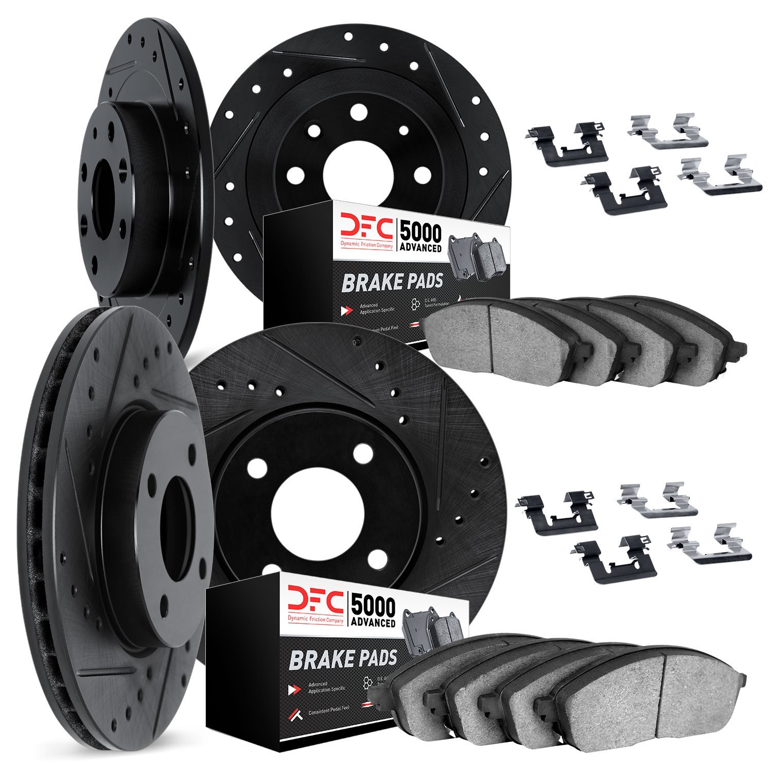 8514-03071 Drilled/Slotted Brake Rotors w/5000 Advanced Brake Pads Kit & Hardware [Black], Fits Select Kia/Hyundai/Genesis, Posi
