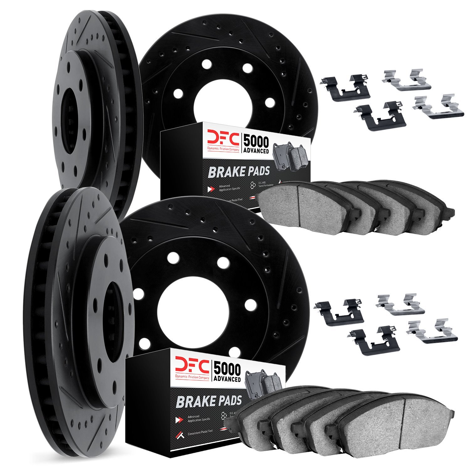 8514-54064 Drilled/Slotted Brake Rotors w/5000 Advanced Brake Pads Kit & Hardware [Black], 2004-2008 Ford/Lincoln/Mercury/Mazda,