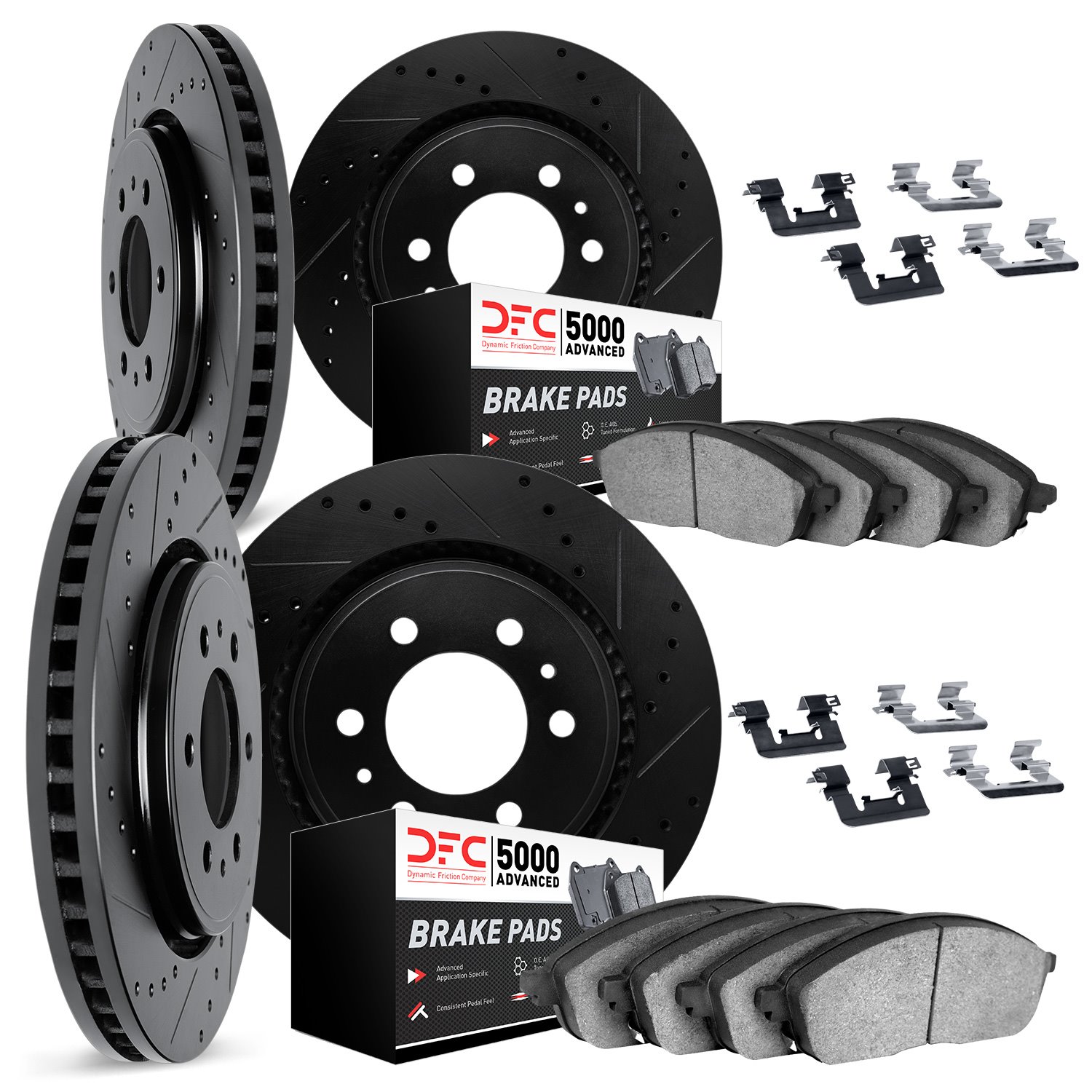 8514-54065 Drilled/Slotted Brake Rotors w/5000 Advanced Brake Pads Kit & Hardware [Black], 2004-2008 Ford/Lincoln/Mercury/Mazda,