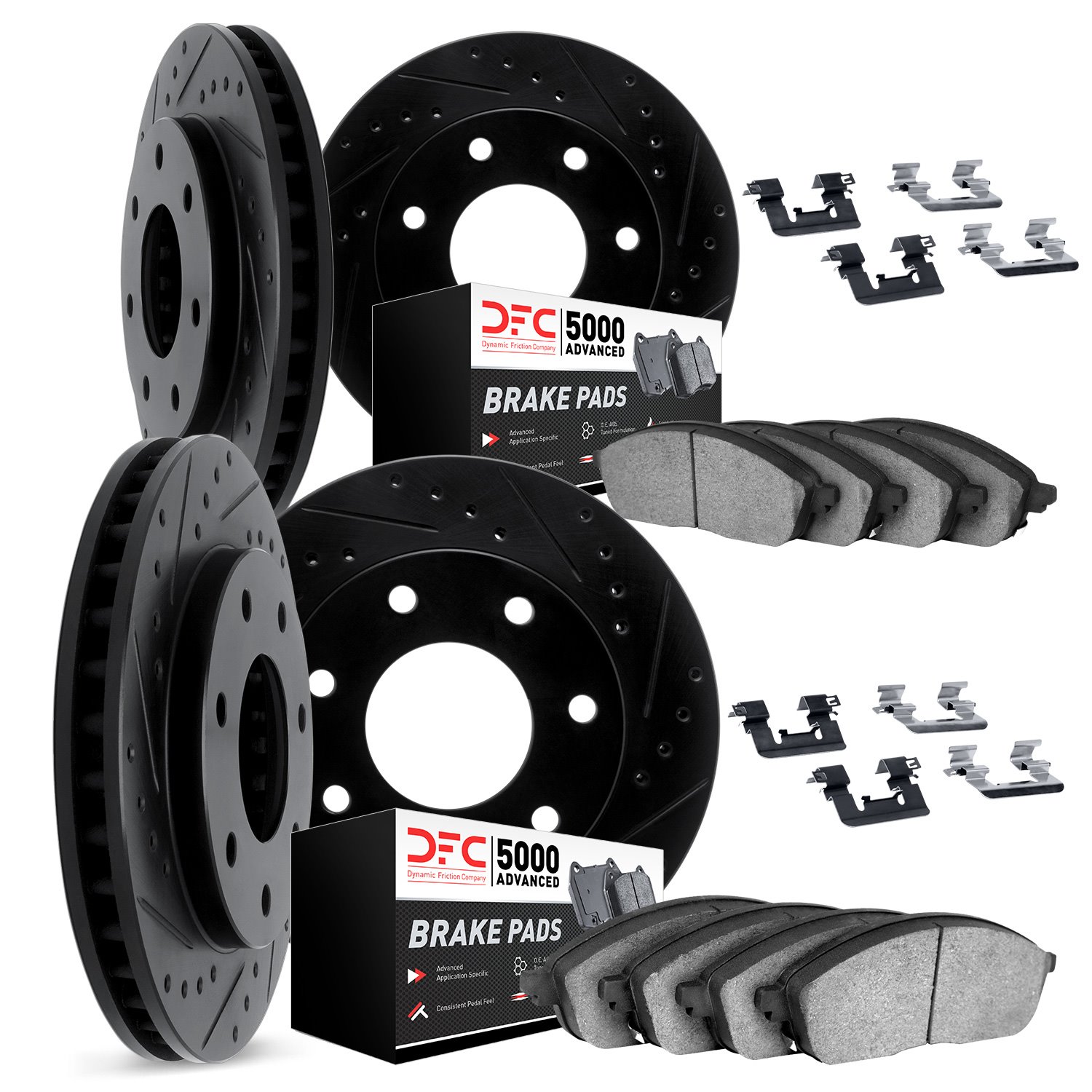 8514-54066 Drilled/Slotted Brake Rotors w/5000 Advanced Brake Pads Kit & Hardware [Black], 2004-2008 Ford/Lincoln/Mercury/Mazda,