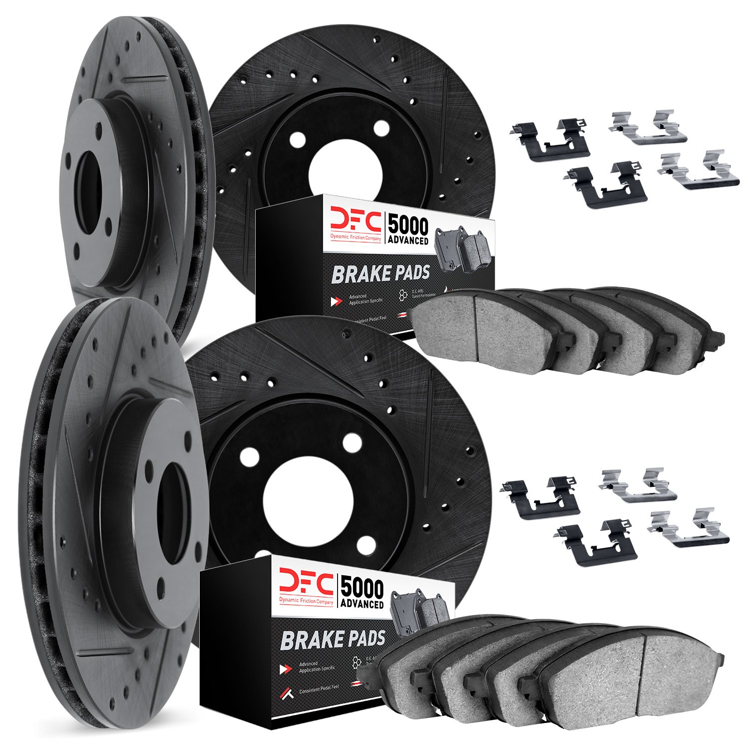 8514-56029 Drilled/Slotted Brake Rotors w/5000 Advanced Brake Pads Kit & Hardware [Black], 1995-2000 Ford/Lincoln/Mercury/Mazda,