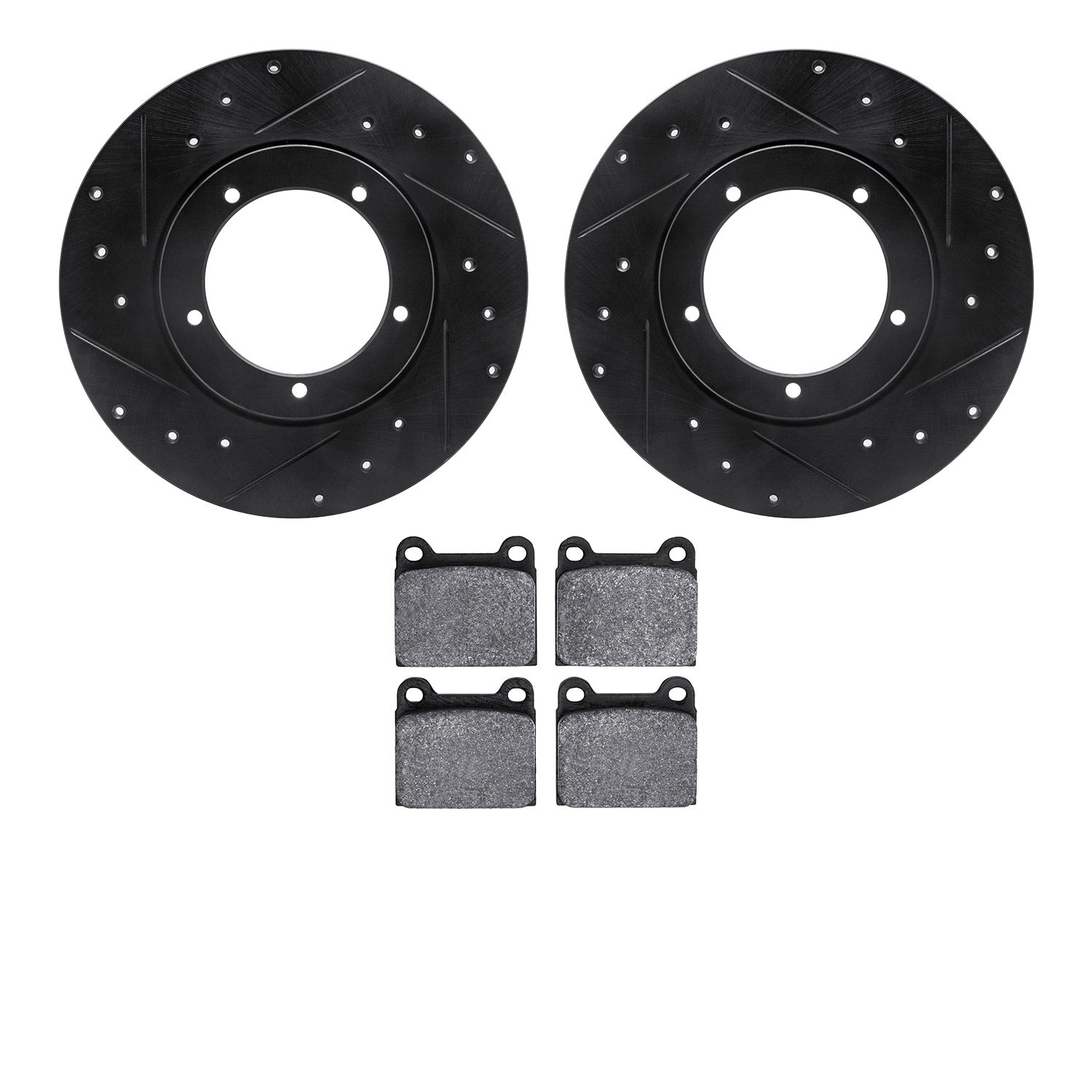 8602-02000 Drilled/Slotted Brake Rotors w/5000 Euro Ceramic Brake Pads Kit [Black], 1965-1976 Porsche, Position: Front