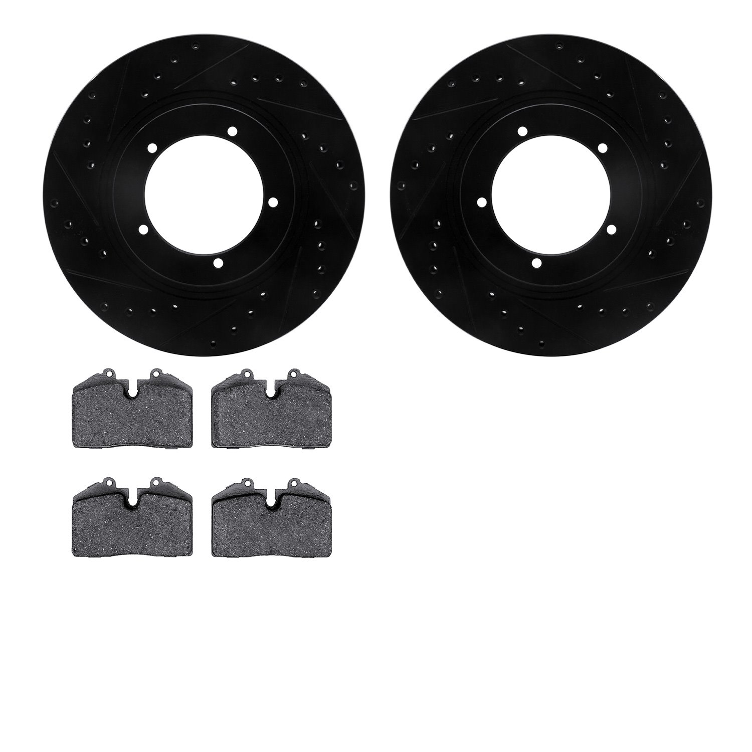 8602-02008 Drilled/Slotted Brake Rotors w/5000 Euro Ceramic Brake Pads Kit [Black], 1986-1986 Porsche, Position: Front