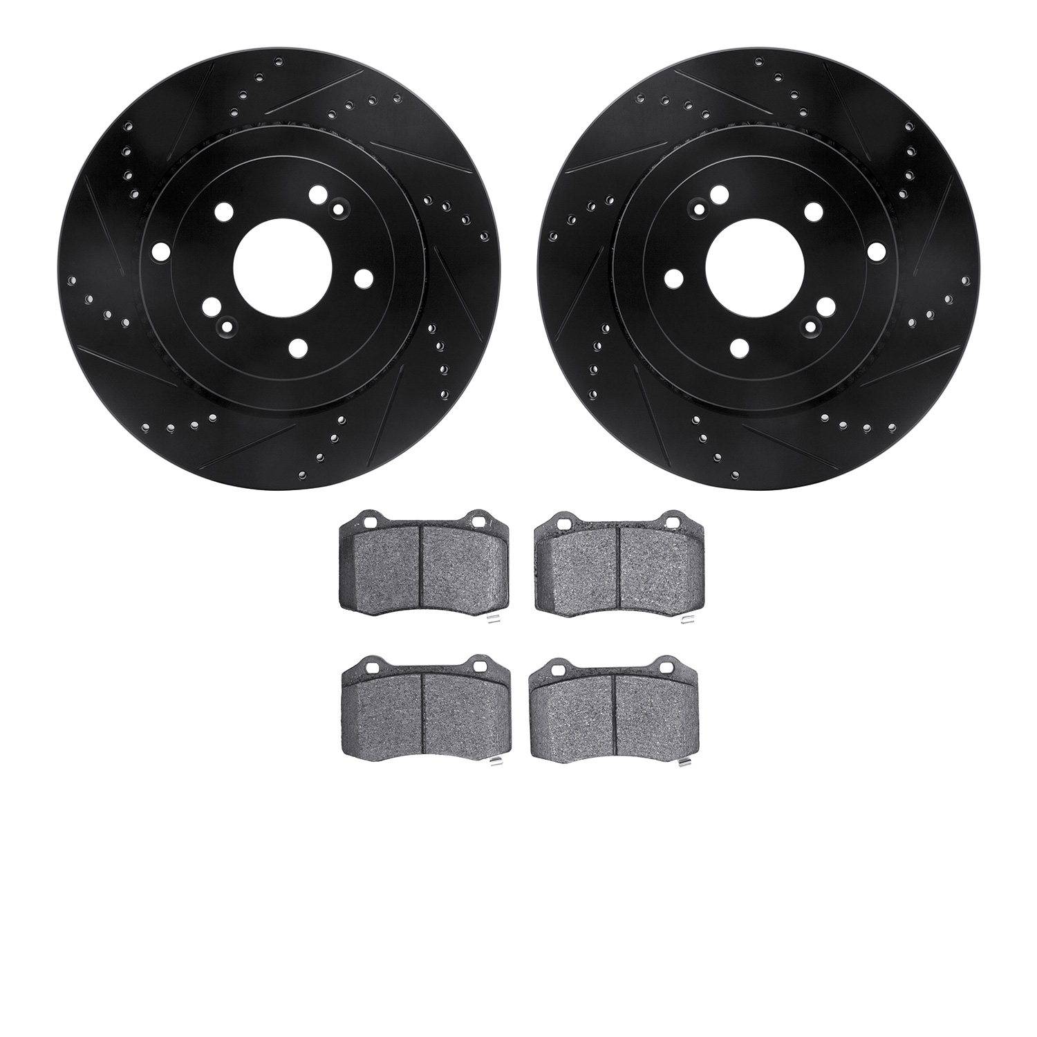 8602-03002 Drilled/Slotted Brake Rotors w/5000 Euro Ceramic Brake Pads Kit [Black], 2010-2016 Kia/Hyundai/Genesis, Position: Rea