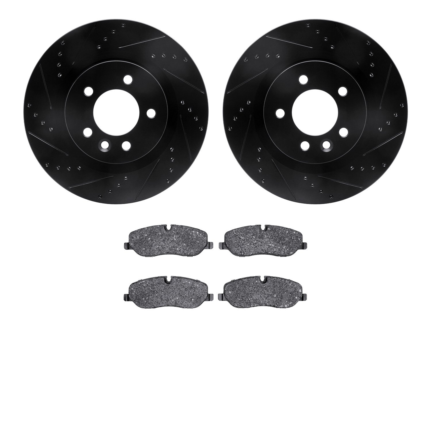 8602-11005 Drilled/Slotted Brake Rotors w/5000 Euro Ceramic Brake Pads Kit [Black], 2005-2009 Land Rover, Position: Front