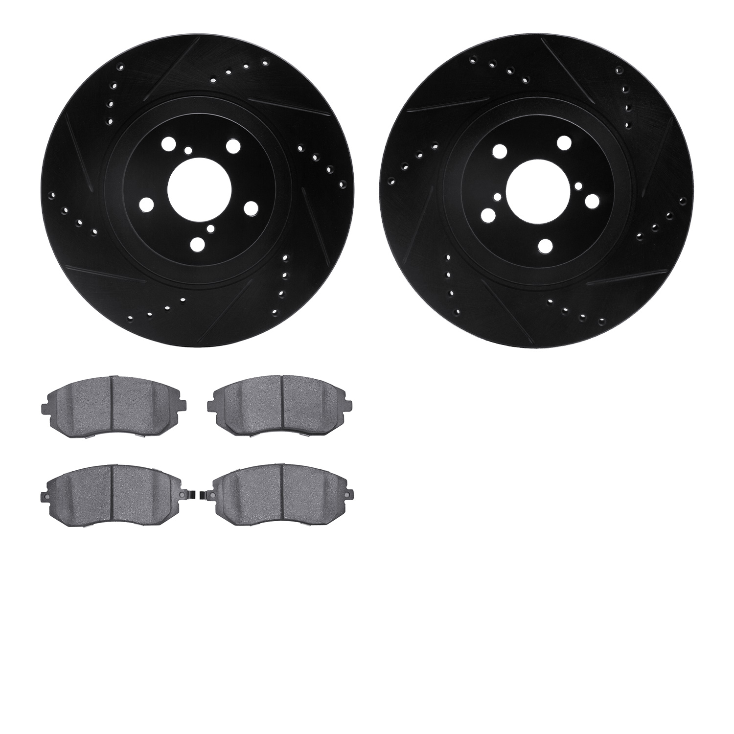 8602-13011 Drilled/Slotted Brake Rotors w/5000 Euro Ceramic Brake Pads Kit [Black], 2004-2012 Subaru, Position: Front