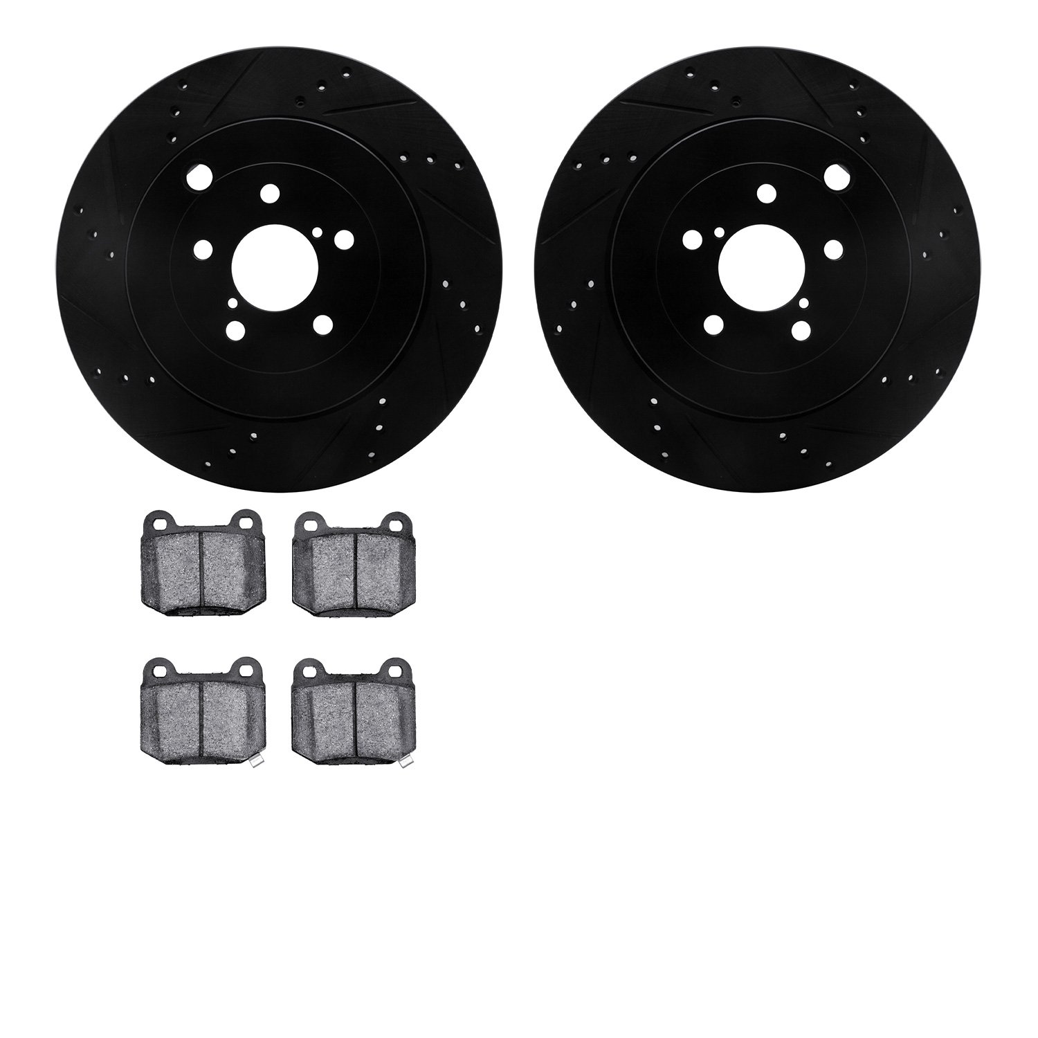 8602-13013 Drilled/Slotted Brake Rotors w/5000 Euro Ceramic Brake Pads Kit [Black], 2017-2020 Multiple Makes/Models, Position: R