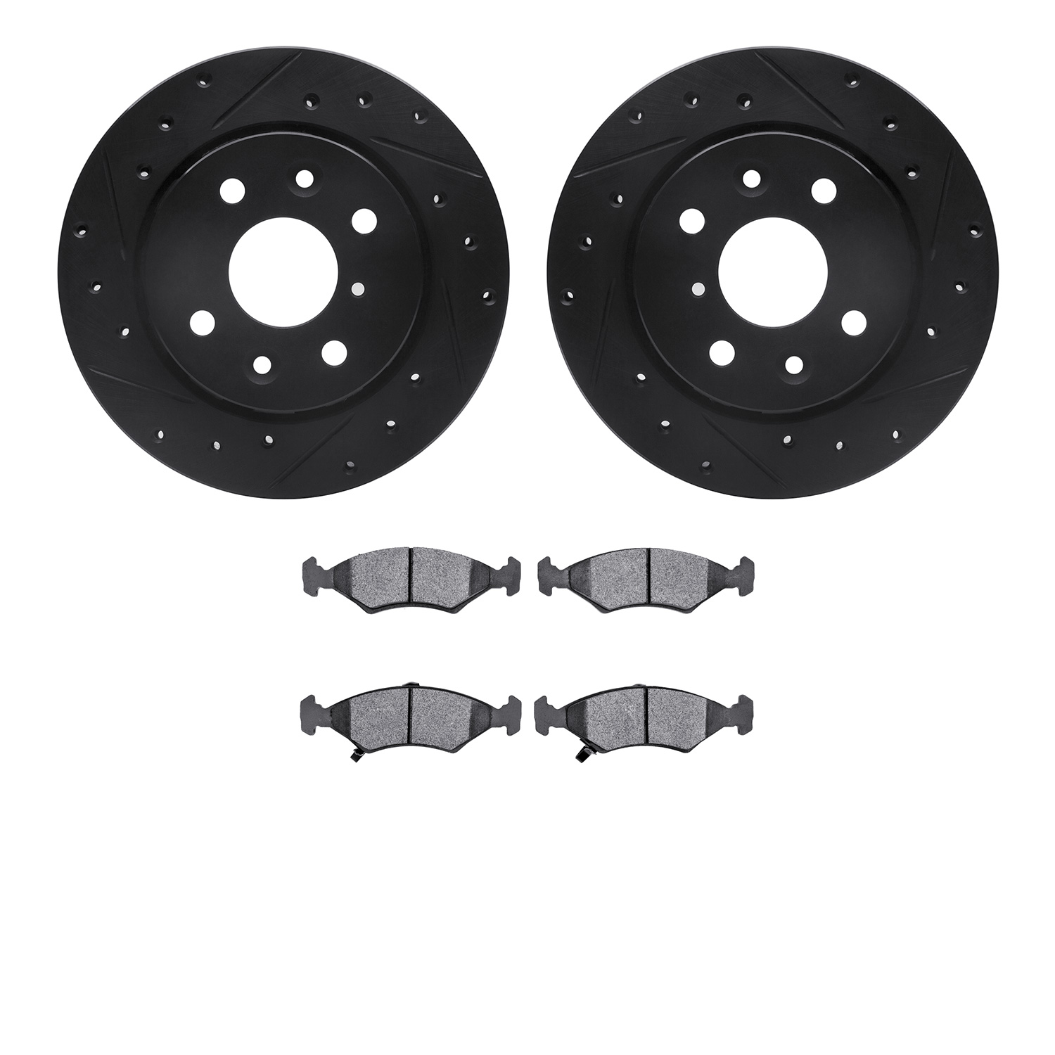 8602-21000 Drilled/Slotted Brake Rotors w/5000 Euro Ceramic Brake Pads Kit [Black], 1994-2000 Kia/Hyundai/Genesis, Position: Fro
