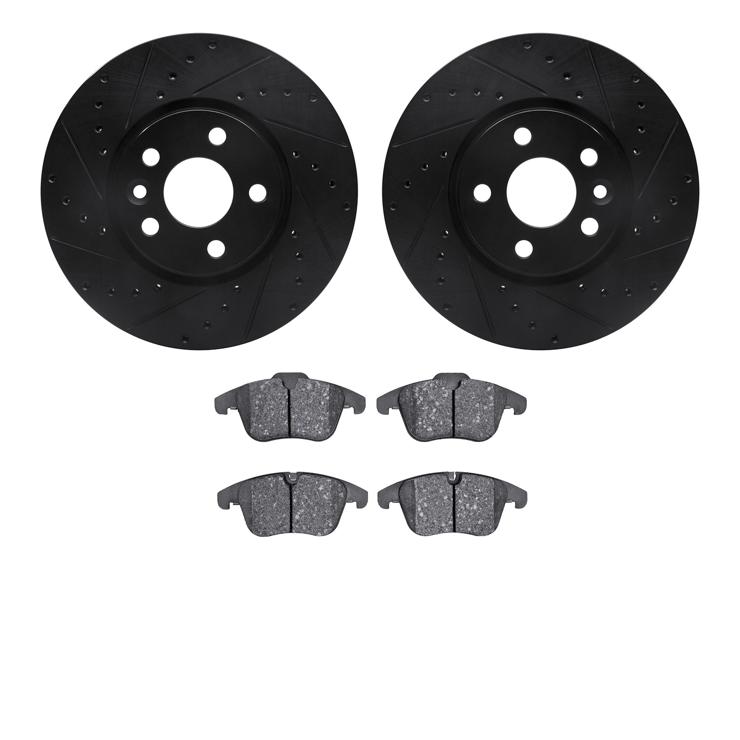8602-27042 Drilled/Slotted Brake Rotors w/5000 Euro Ceramic Brake Pads Kit [Black], 2007-2018 Multiple Makes/Models, Position: F