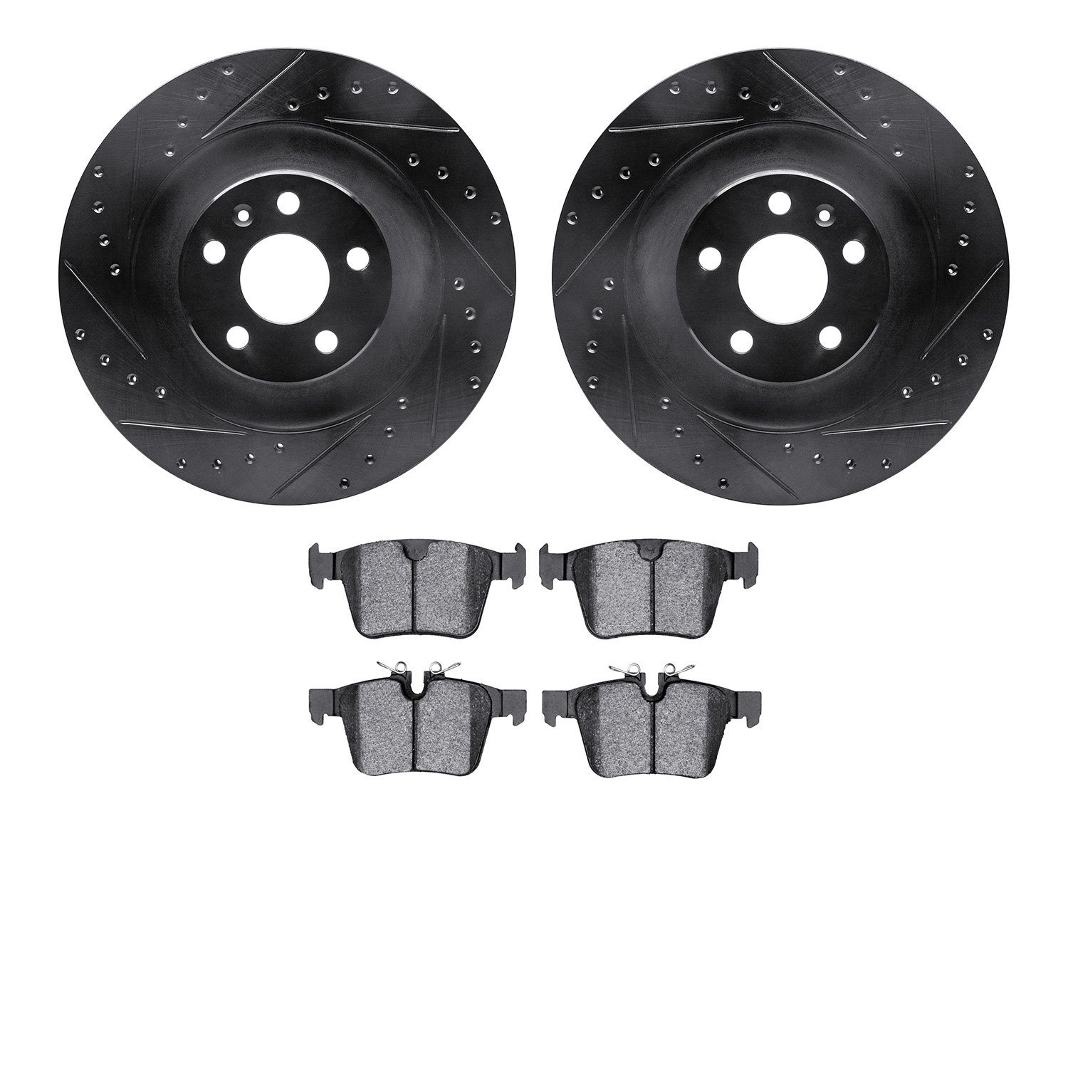8602-27048 Drilled/Slotted Brake Rotors w/5000 Euro Ceramic Brake Pads Kit [Black], Fits Select Multiple Makes/Models, Position: