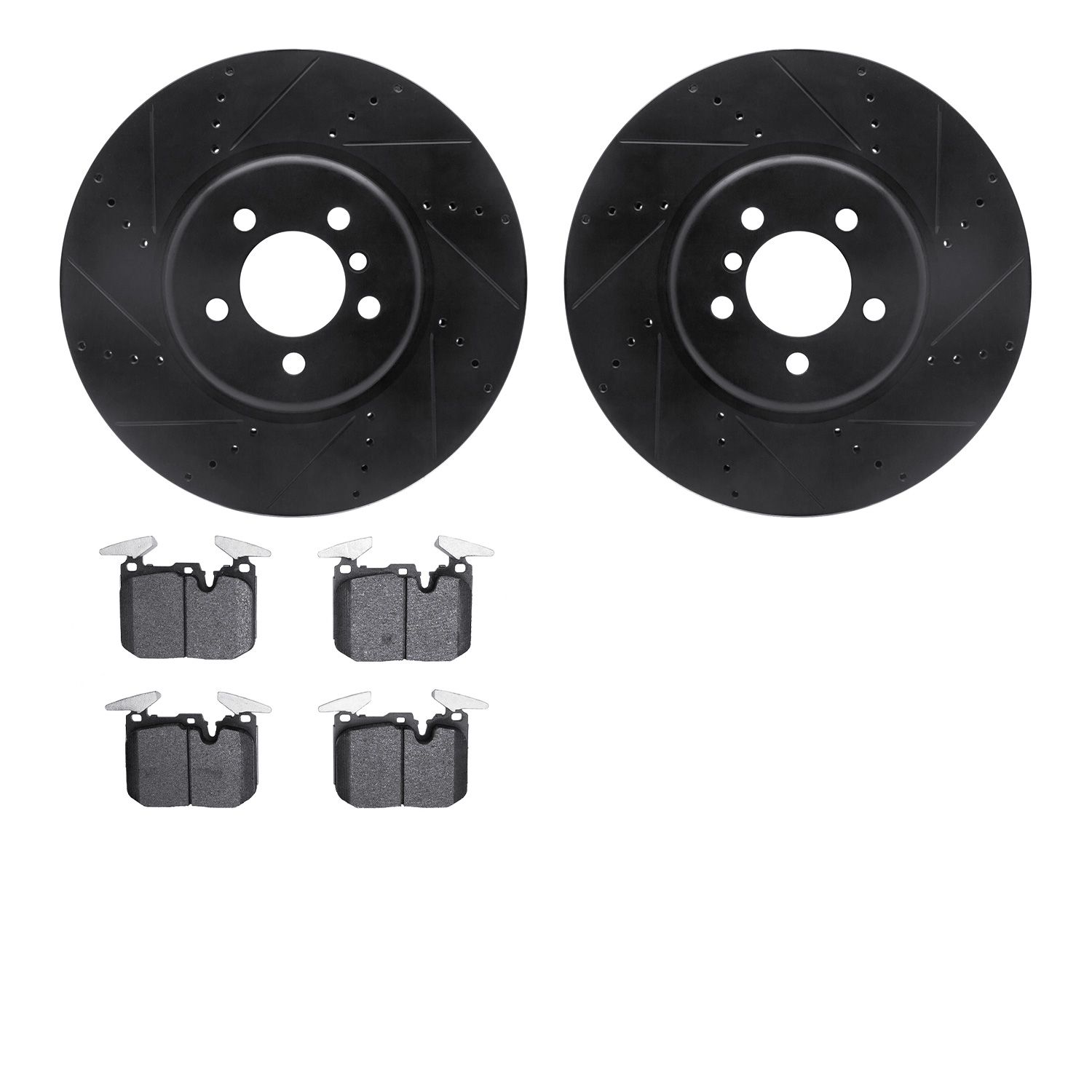 8602-31095 Drilled/Slotted Brake Rotors w/5000 Euro Ceramic Brake Pads Kit [Black], 2013-2020 BMW, Position: Front
