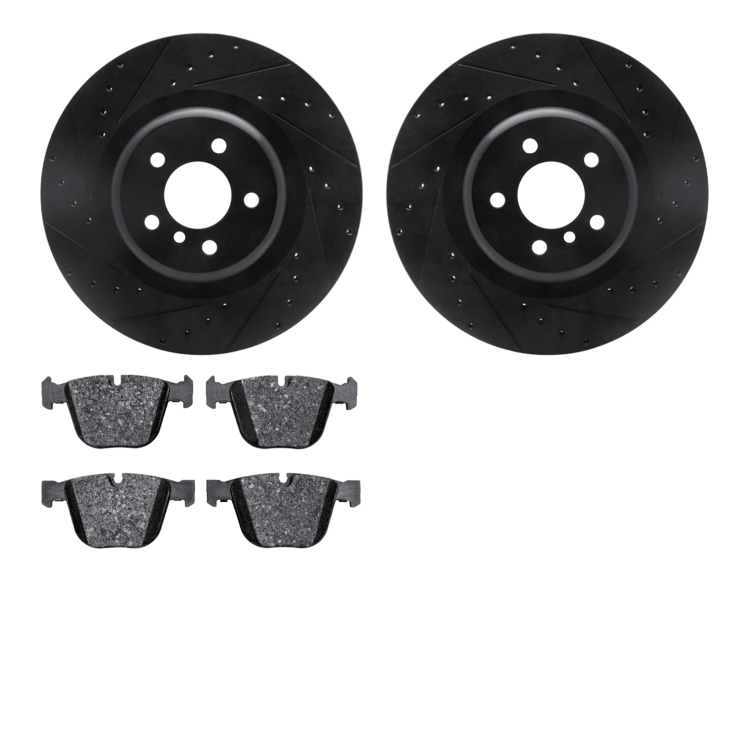 8602-31113 Drilled/Slotted Brake Rotors w/5000 Euro Ceramic Brake Pads Kit [Black], 2010-2014 BMW, Position: Rear