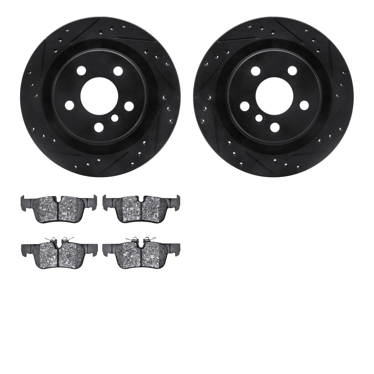 8602-31118 Drilled/Slotted Brake Rotors w/5000 Euro Ceramic Brake Pads Kit [Black], Fits Select Multiple Makes/Models, Position: