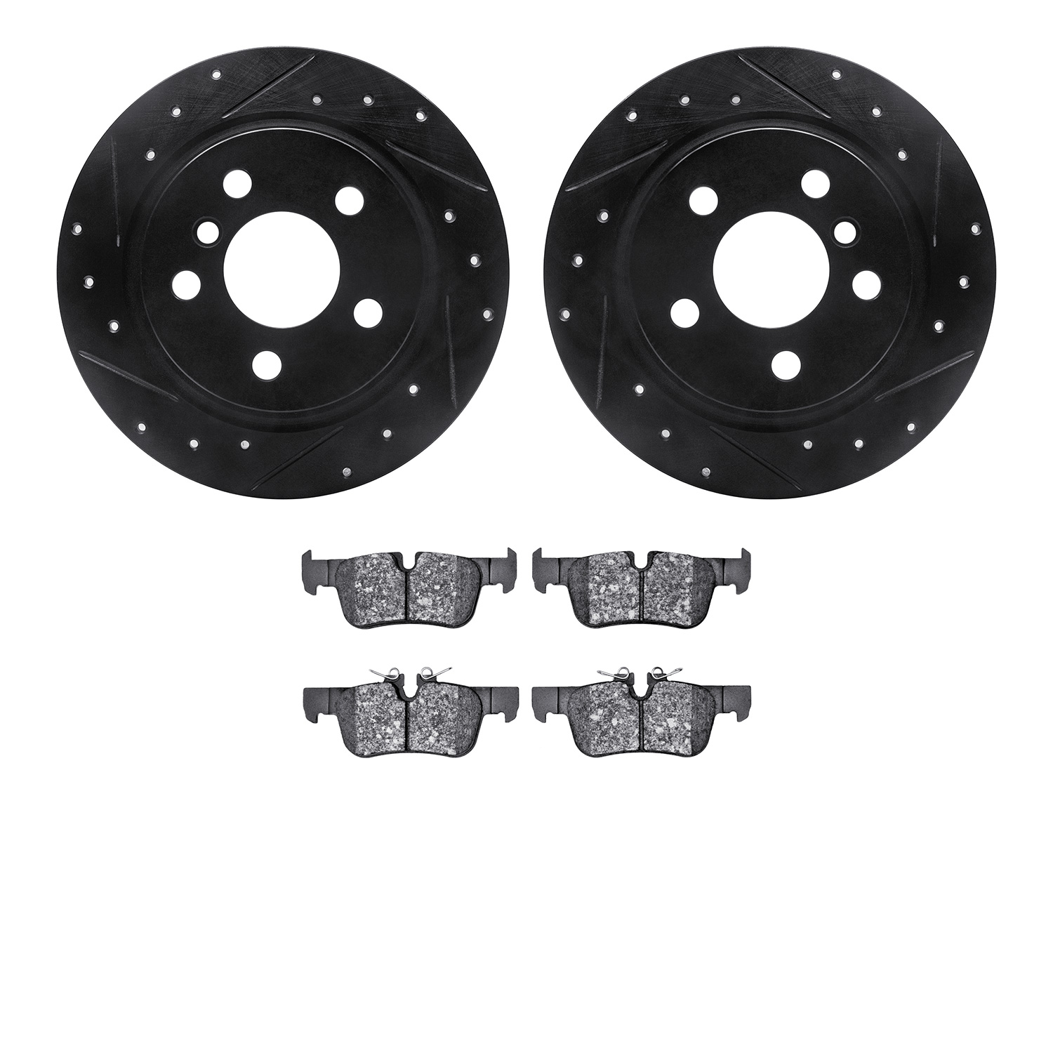 8602-32016 Drilled/Slotted Brake Rotors w/5000 Euro Ceramic Brake Pads Kit [Black], Fits Select Multiple Makes/Models, Position: