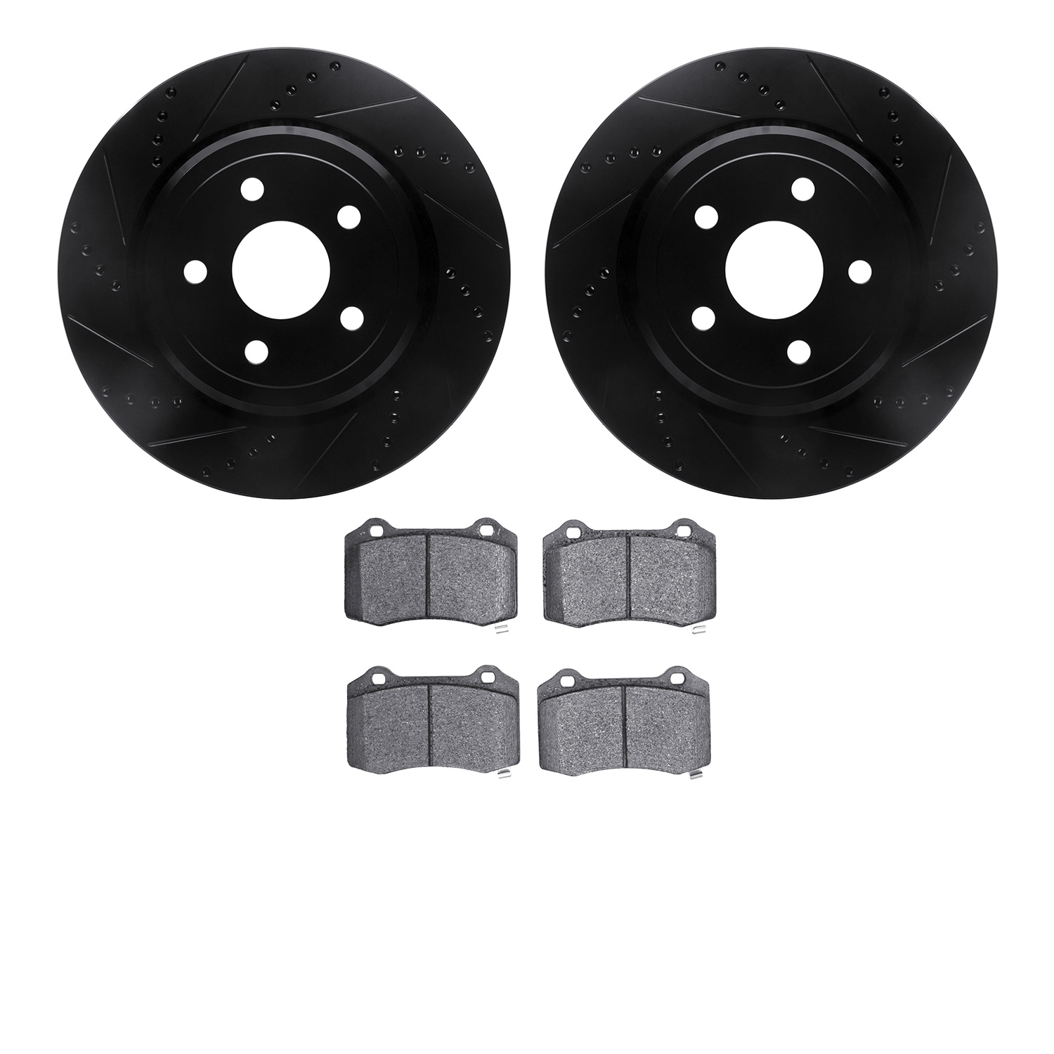 8602-42005 Drilled/Slotted Brake Rotors w/5000 Euro Ceramic Brake Pads Kit [Black], Fits Select Mopar, Position: Rear