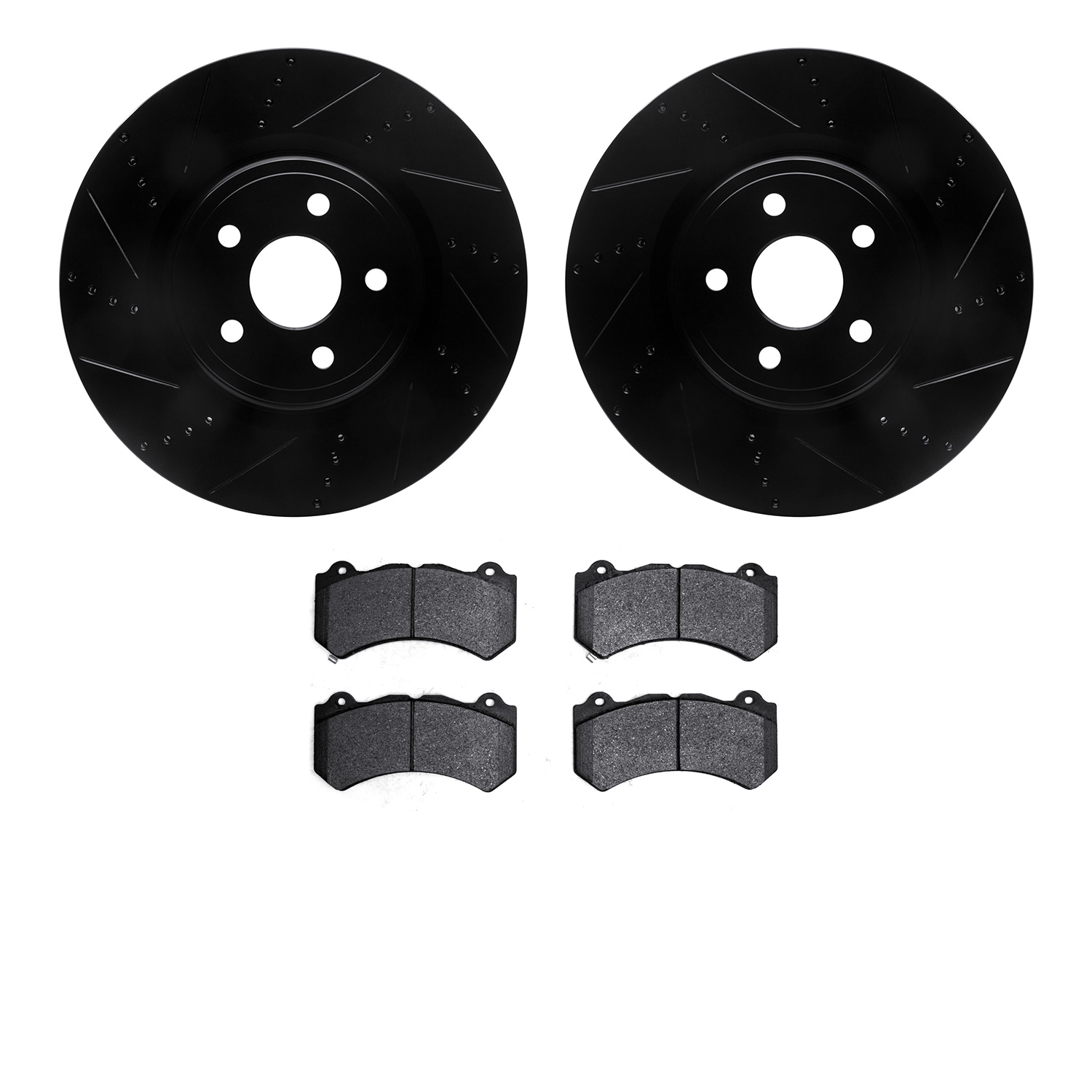 8602-42006 Drilled/Slotted Brake Rotors w/5000 Euro Ceramic Brake Pads Kit [Black], Fits Select Mopar, Position: Front