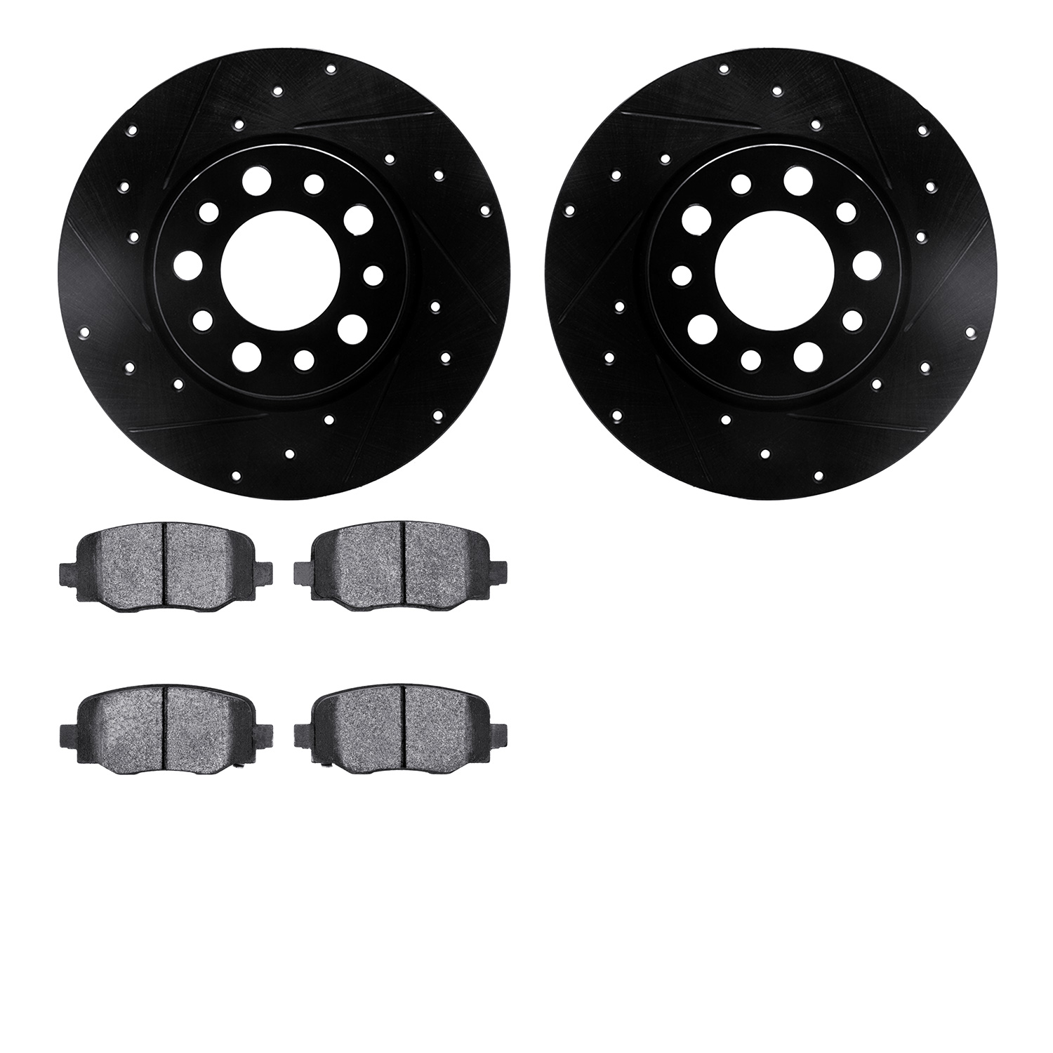 8602-42008 Drilled/Slotted Brake Rotors w/5000 Euro Ceramic Brake Pads Kit [Black], Fits Select Mopar, Position: Rear
