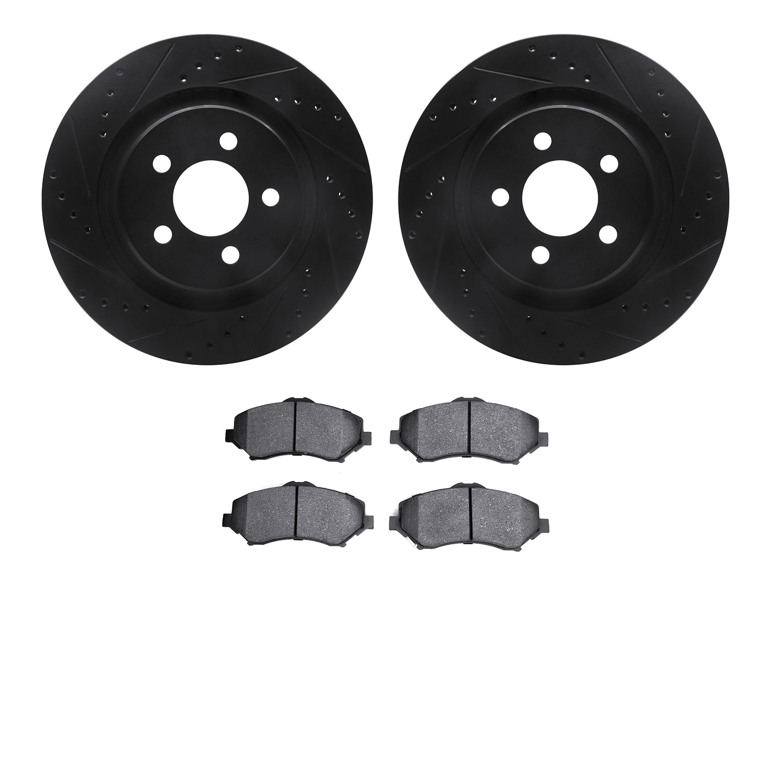 8602-42010 Drilled/Slotted Brake Rotors w/5000 Euro Ceramic Brake Pads Kit [Black], 2011-2012 Mopar, Position: Front