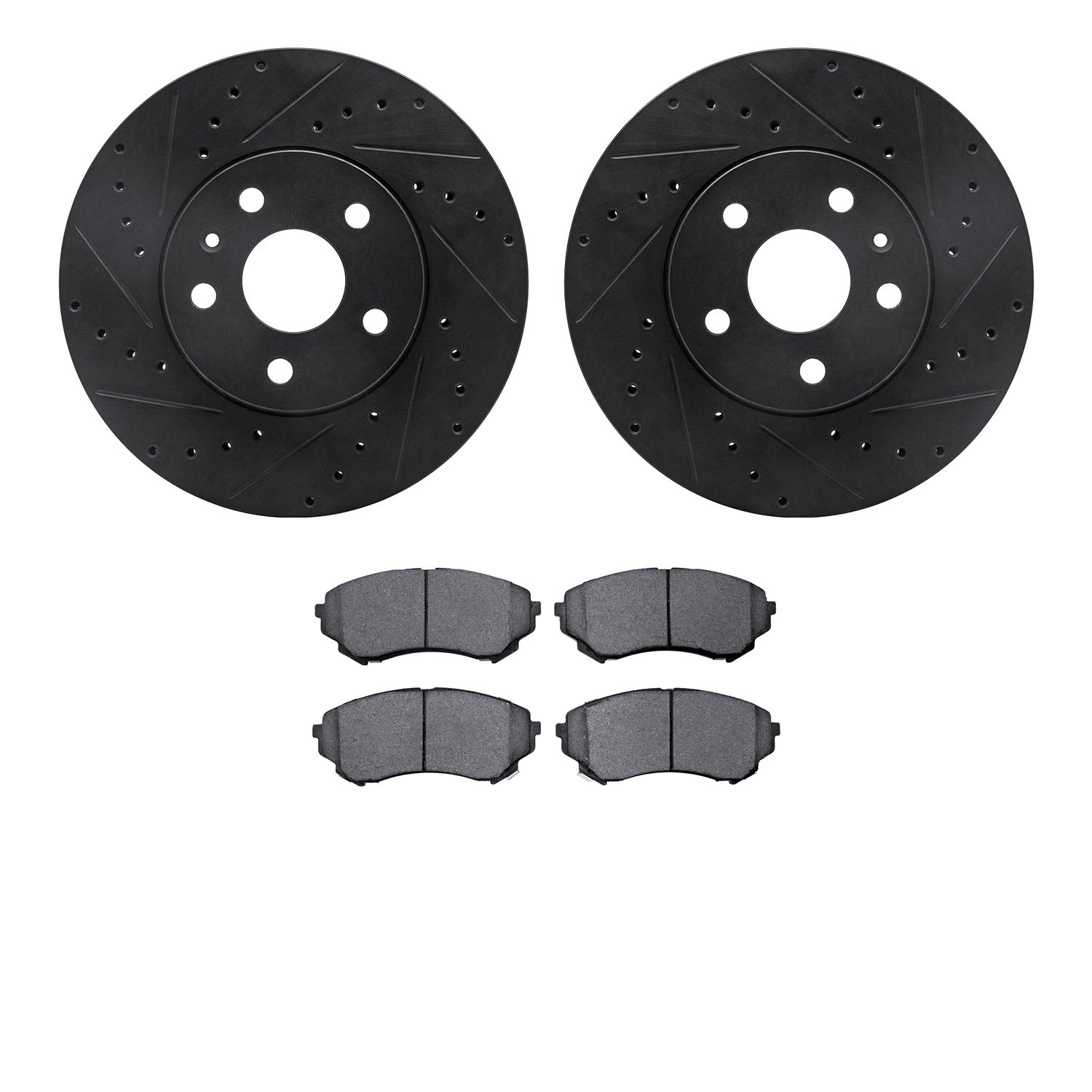 8602-46009 Drilled/Slotted Brake Rotors w/5000 Euro Ceramic Brake Pads Kit [Black], 2014-2014 GM, Position: Front